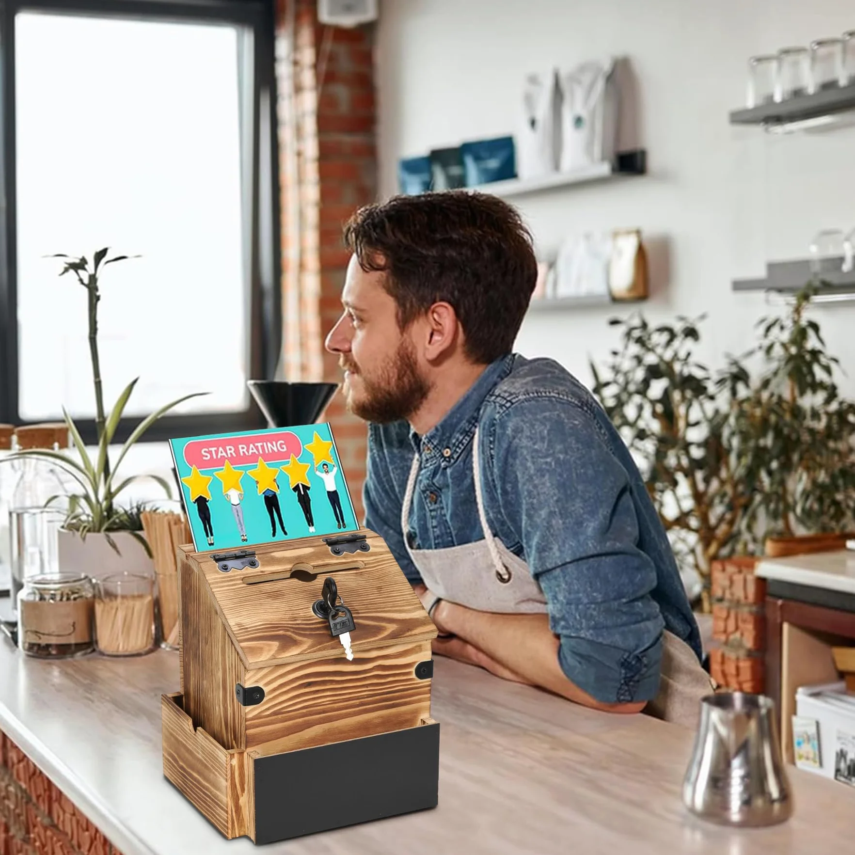 Buzón de madera con compartimento para periódicos, buzón con cerradura, buzón de correo marrón, urna, caja de sugerencias, caja de donación