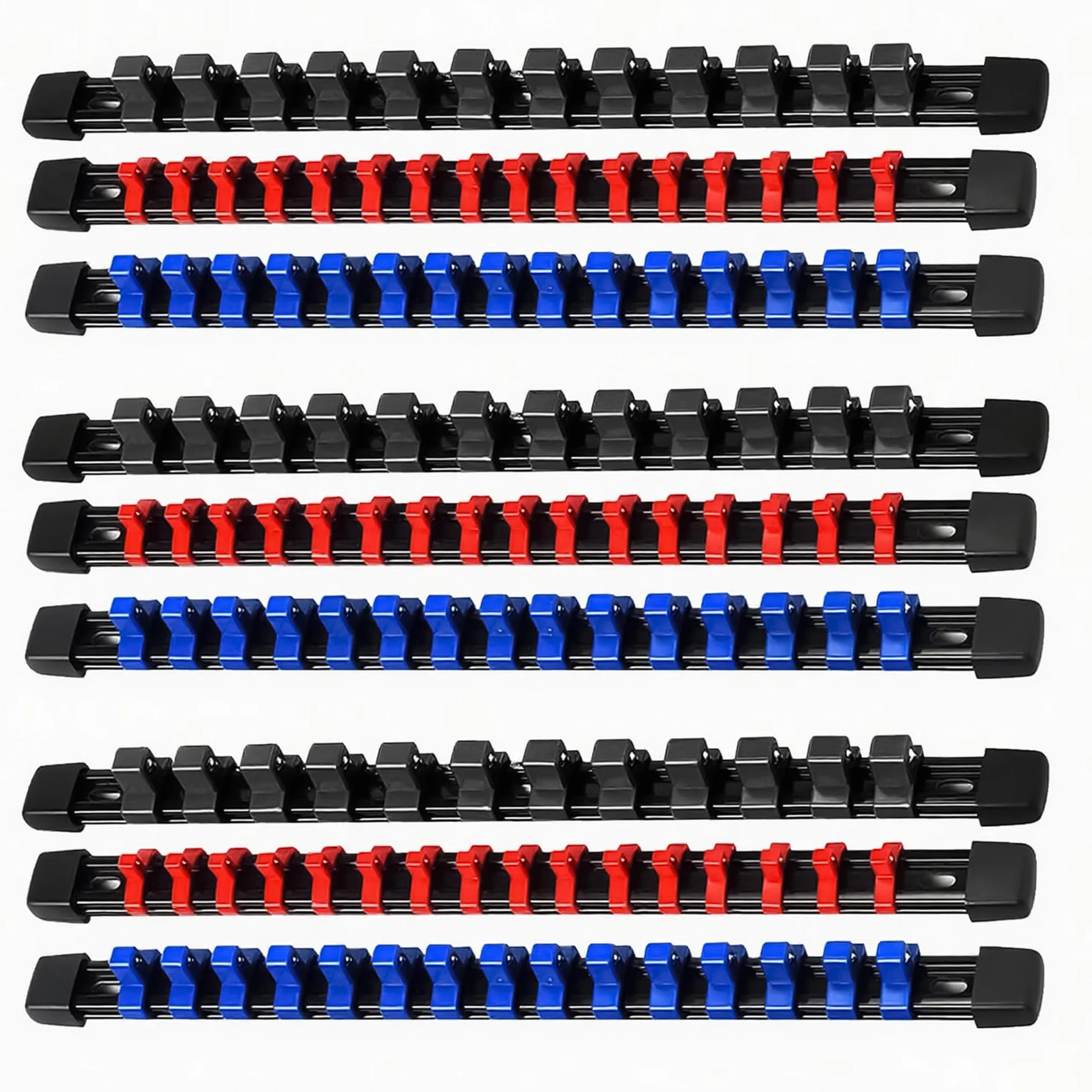 Soportes para Llaves de Vaso: 9 Piezas Organizador Llaves de Vaso con 129 Clips para Vasos de 6.3 mm (1/4"), 10 mm (3/8"), 12.5 mm (1/2") en Pulgadas Métricas