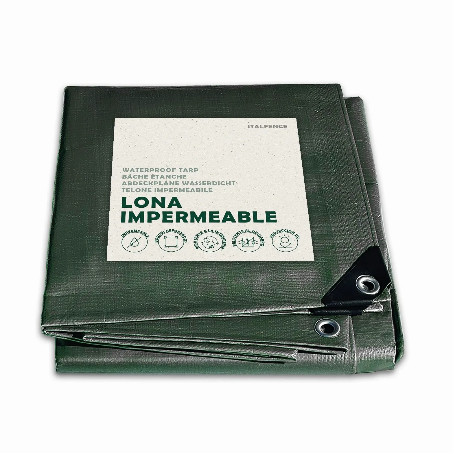 Lona Impermeable de PE 250 g/m² Verde, Reforzada con Ojales [2 x 3 m]
