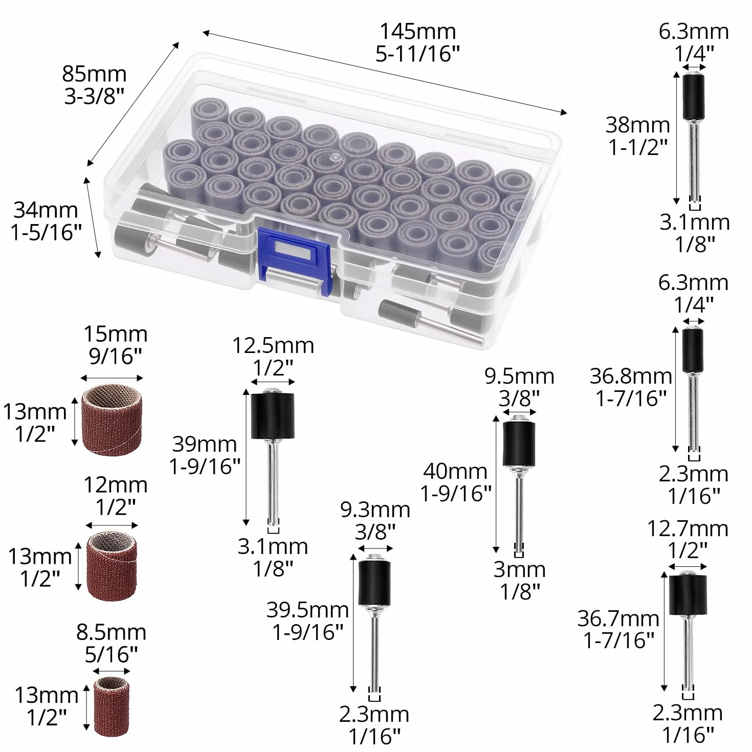 QWORK 132 Piezas Tambores de lijado para Dremel herramientas rotativas