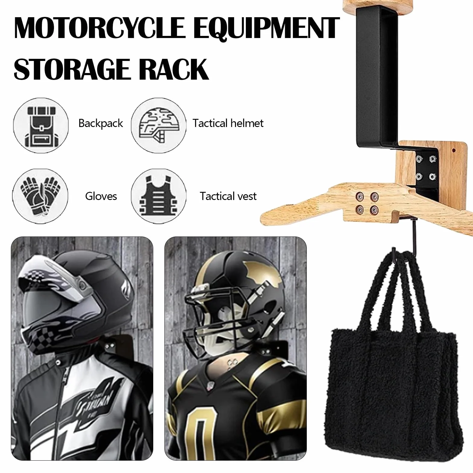 Soporte Casco Moto, Colgador Casco Moto Pared Perchero para Equipo táctico Casco para Colagar el Casco y la Chaqueta Organizador de Pared Versátil para Motocicleta para Equipo Táctico