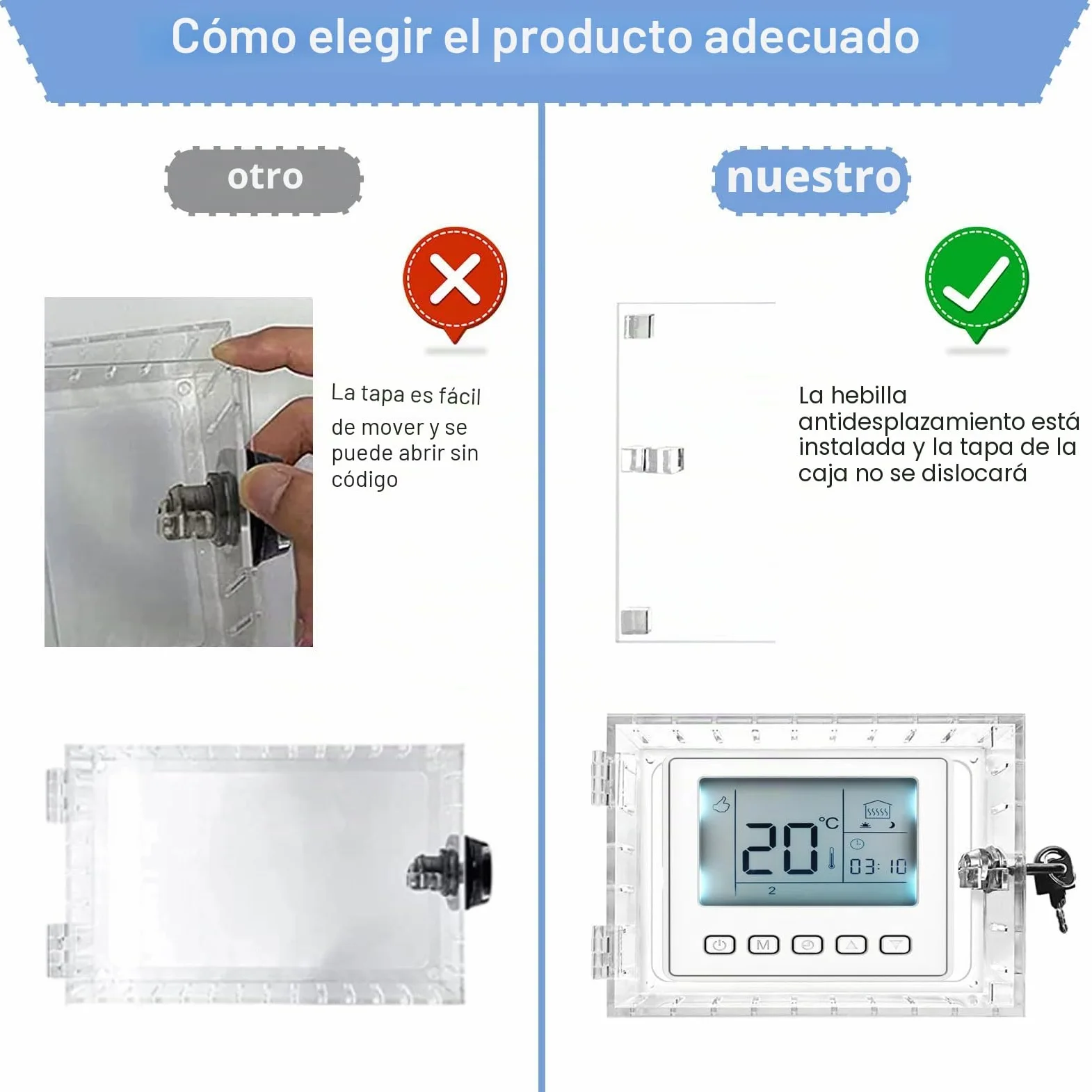 Termostato Guard, Caja de Bloqueo de Termostato, con Cerradura y Llave, Cubierta Termostática, Funda Transparente para el Hogar, Dormitorio
