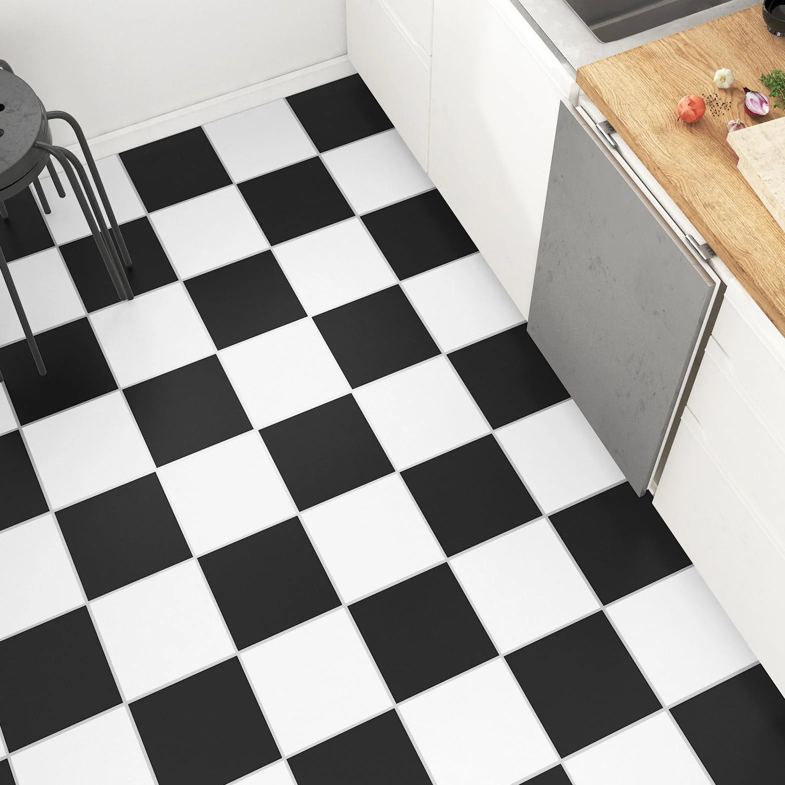 Baldosas Adhesivas Suelo Blanco y Negro Parquet Adhesivo Suelo Vinilo Autoadhesivo Impermeable Para Cocina Baño Losetas Autoadhesivas Blanco y Negro 12 Piezas 30 x 30cm
