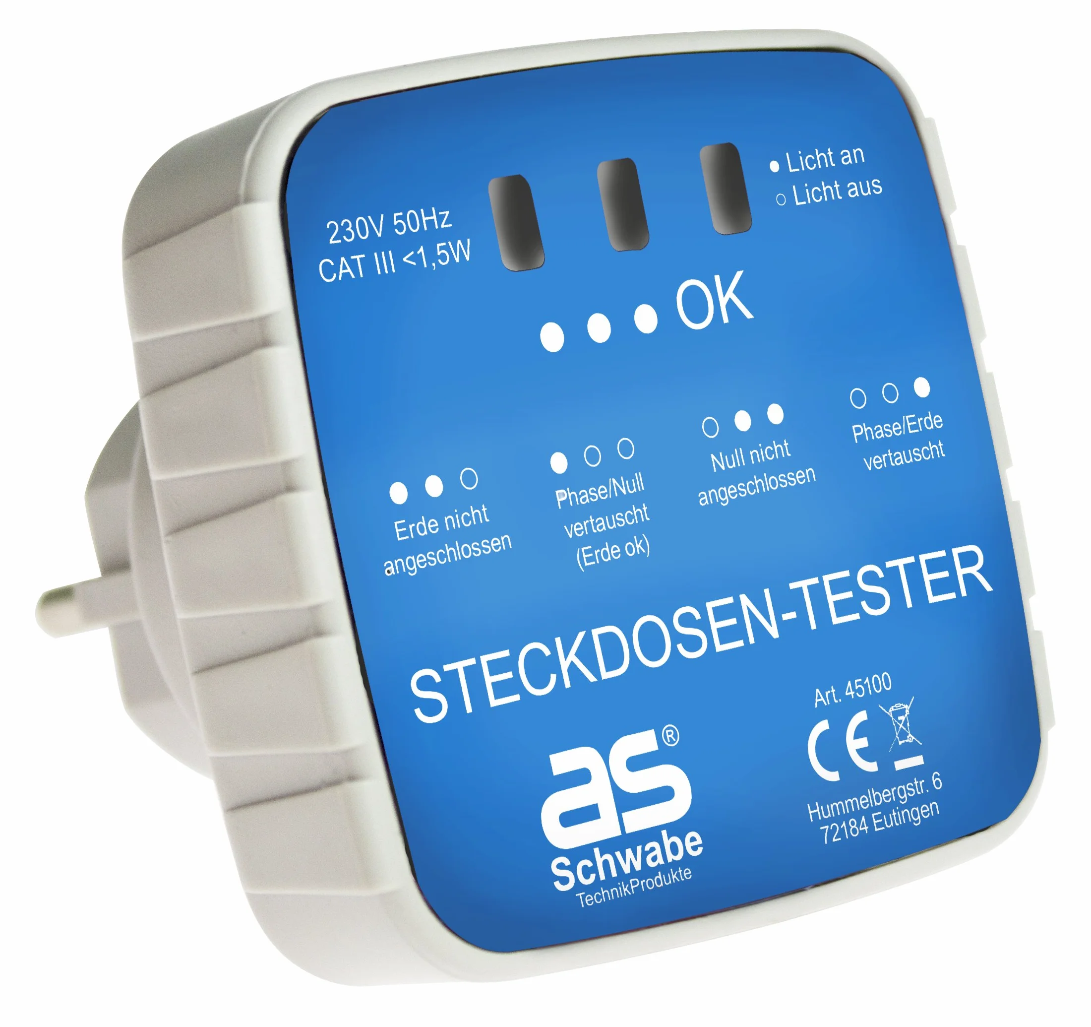 Schwabe comprobador enchufes Schuko 230V con indicador luminoso comprobador de circuitos