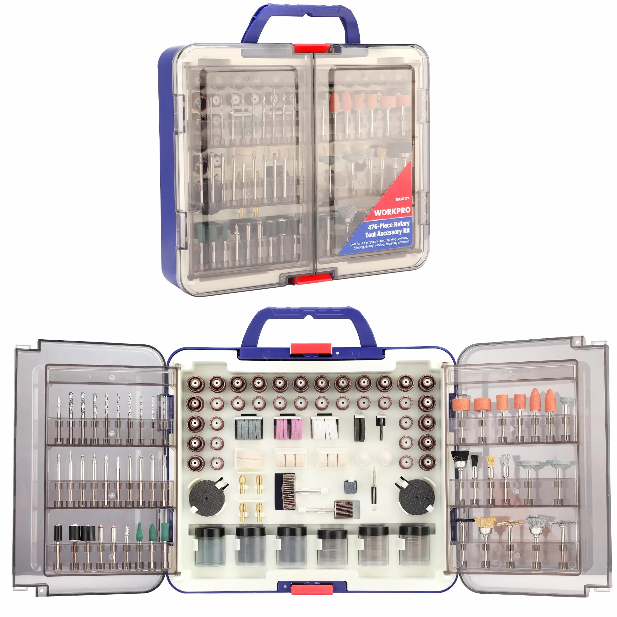 WORKPRO Kit de 476 Accesorios de Herramientas Giratorias, Brocas de Herramienta Giratoria para Cortar, Lijar, Moler, Tallar, Pulir, Taladrar y Grabar Fácilmente