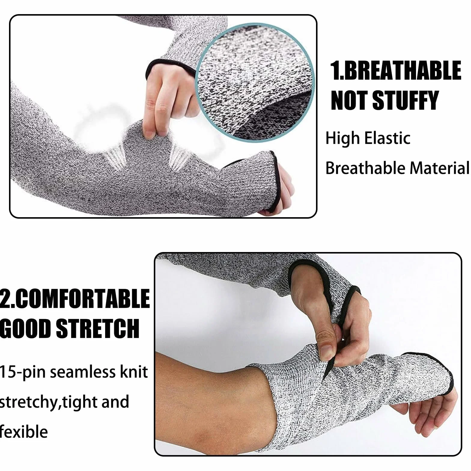 Manguito de protección contra cortes 45 cm Nylon HPPE Spandex gris transpirable para construcción cocina jardinería