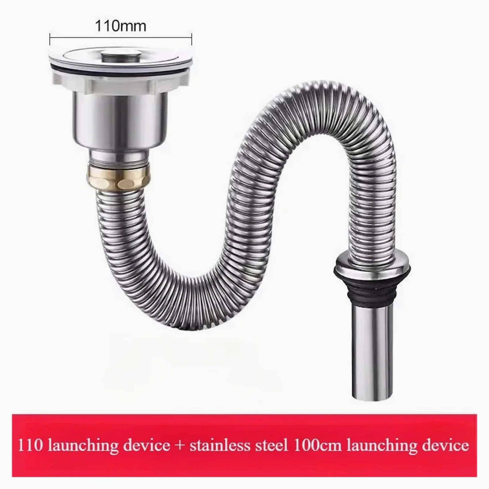 Tubo de desagüe de fregadero, filtro de acero inoxidable | Manguera de fontanería y accesorio de cocina para desagüe doméstico de lavabo y cocina(60cm)