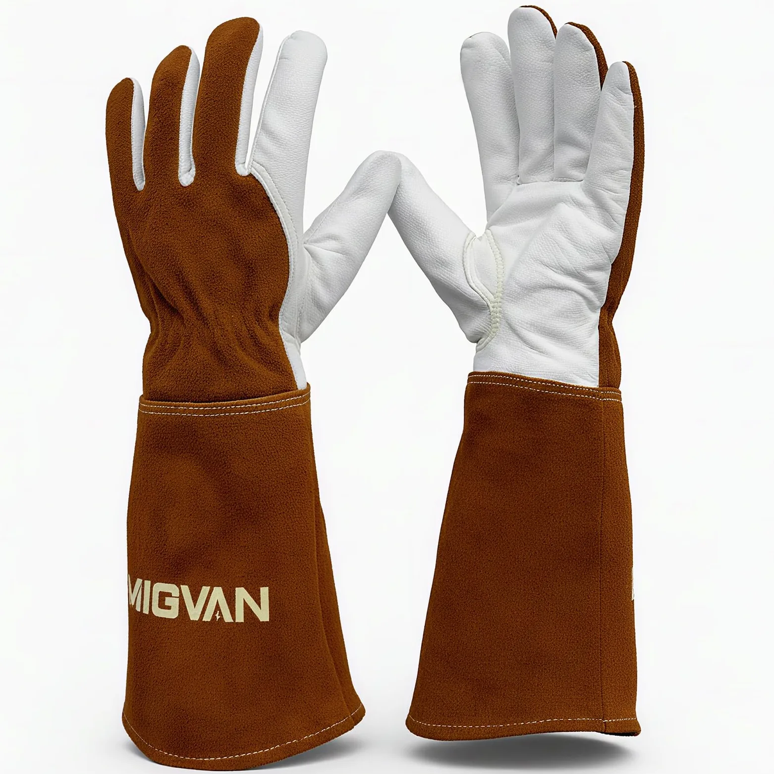 Guantes de soldadura de cuero vacuno – Guantes largos ignífugos para soldadura MIG/TIG, barbacoa, chimenea, horno y cocina – Resistentes al calor, unisex, talla M