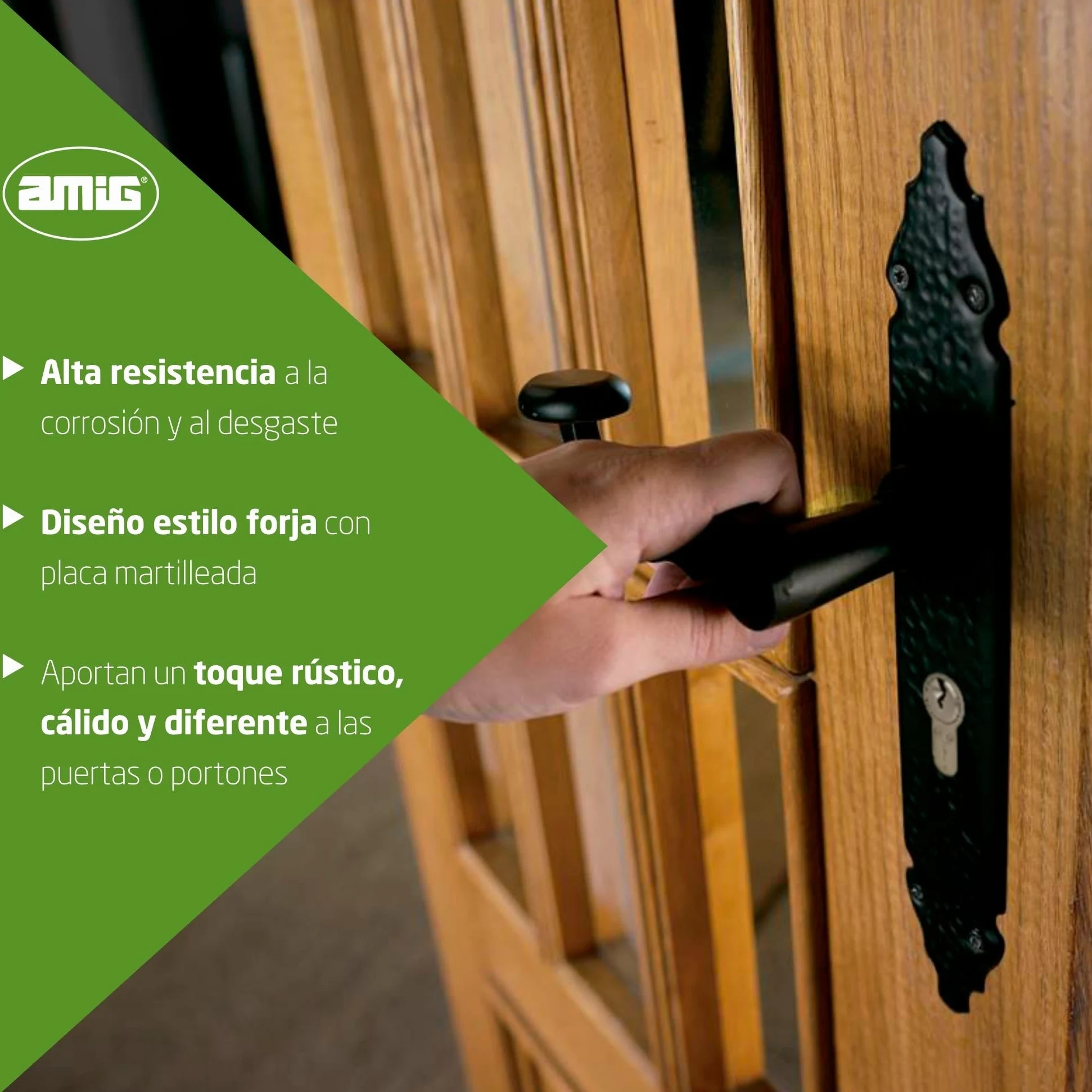 Amig - Juego de 2 Manillas para Puertas de Paso Mod.100PB85-280 x 45 x 3,5 mm - Cuadradillo 8 mm - Para Uso Con Cerraduras De Embutir - Tipo Forja - De Zamak Acabado en Negro