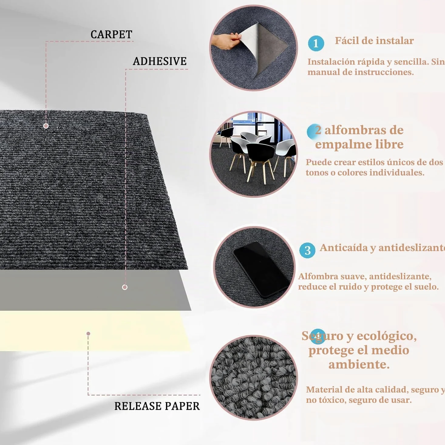 KAHEIGN 30 Piezas Losetas de Alfombra Autoadhesivas, 30CM x 30CM Baldosas Fáciles de Pelar y Pegar Losetas de Moqueta Antideslizantes Resistentes para Oficina, Sala de Estar, Dormitorio (Gris Oscuro)