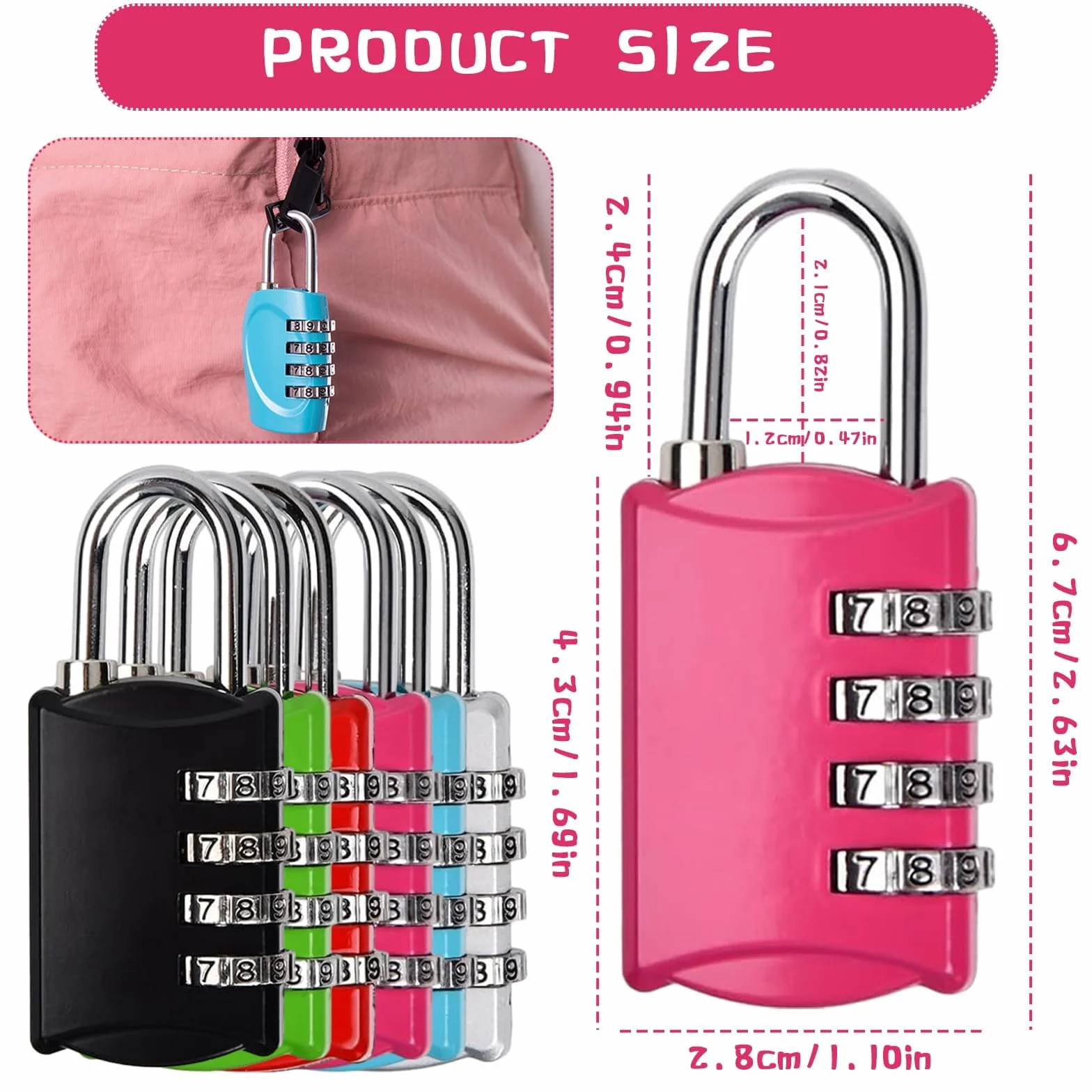 Candado Código 4 Dígitos, 6 Candados Pequeños Combinación Cadena, Cerradura Taquilla Puerta Jardín Garaje