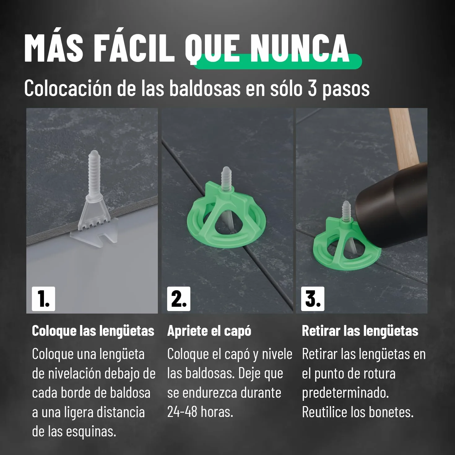 greate Sistema de Nivelación para Azulejos 250 Piezas 2mm | Set de cuñas para alicatado con 100 Lengüetas, 100 Tapas Rosca y 50 Crucetas - niveladoras suelo, niveladores azulejos
