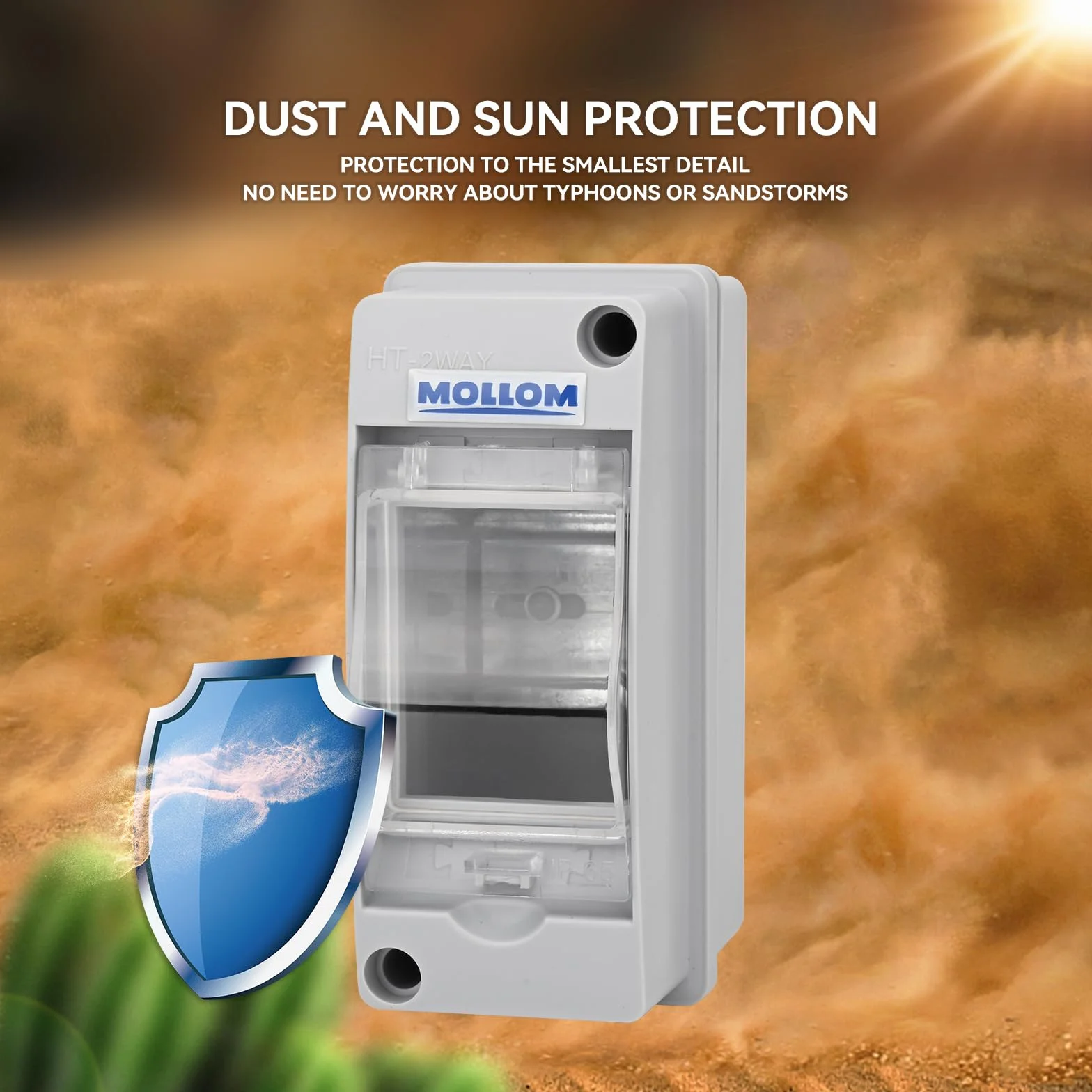 MOLLOM Caja de Protección de Distribución de 2 Vías con Interruptor Automático MCB y Riel DIN, Impermeable IP65, para Uso Interior y Exterior