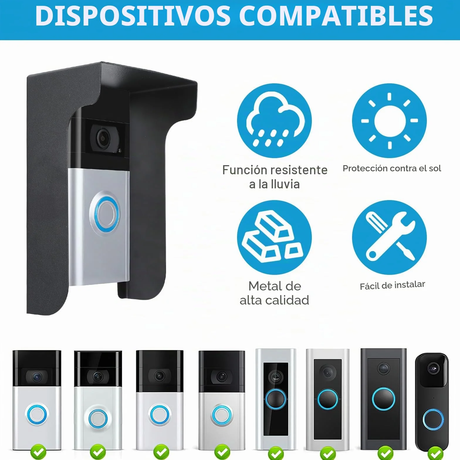 Protección contra la lluvia para timbre de puerta con vídeo, soporte para timbre de puerta con vídeo resistente a la lluvia, cubierta para timbre con protección antideslumbrante, protección