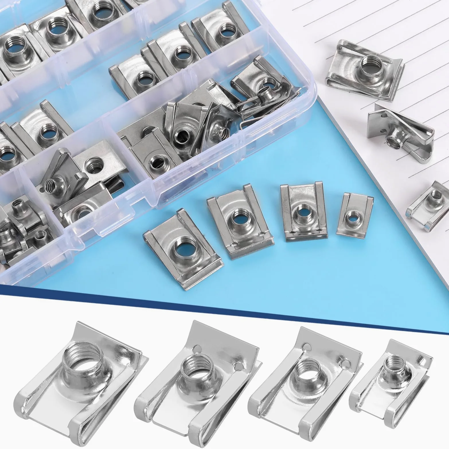 Glarks 50pcs M4 M5 M6 M8 Conjunto de tuercas de estilo U, tuerca de rosca de acero inoxidable 304, Conjunto de sujeción de tuercas en U
