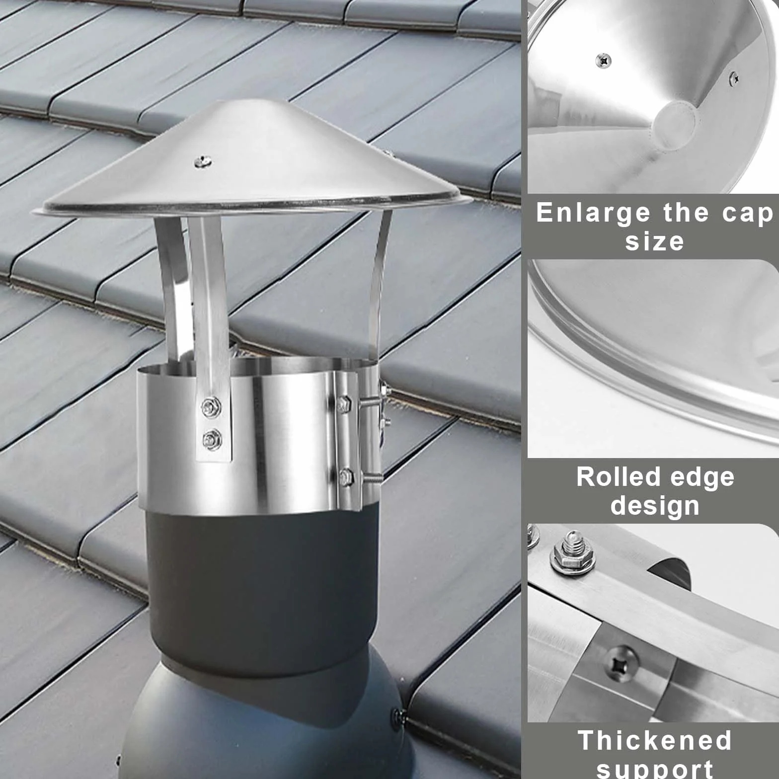 Cubierta de chimenea, 75 mm Tapa de lluvia de acero inoxidable, Cubierta para la lluvia de acero inoxidable, Cubierta para chimenea de acero inoxidable, conducto de escape, ventilación del techo