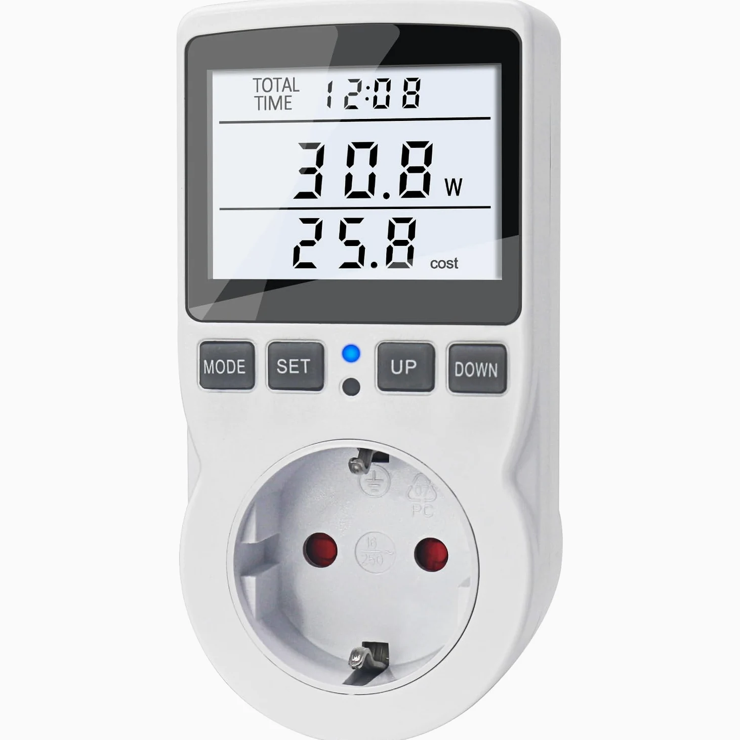 KETOTEK Medidor de Consumo Electrico, Monitor de Electricidad con Pantalla LCD Retroiluminada, Enchufe Medidor Consumo Energía 11 Modos, Protección contra Sobrecarga 3680W