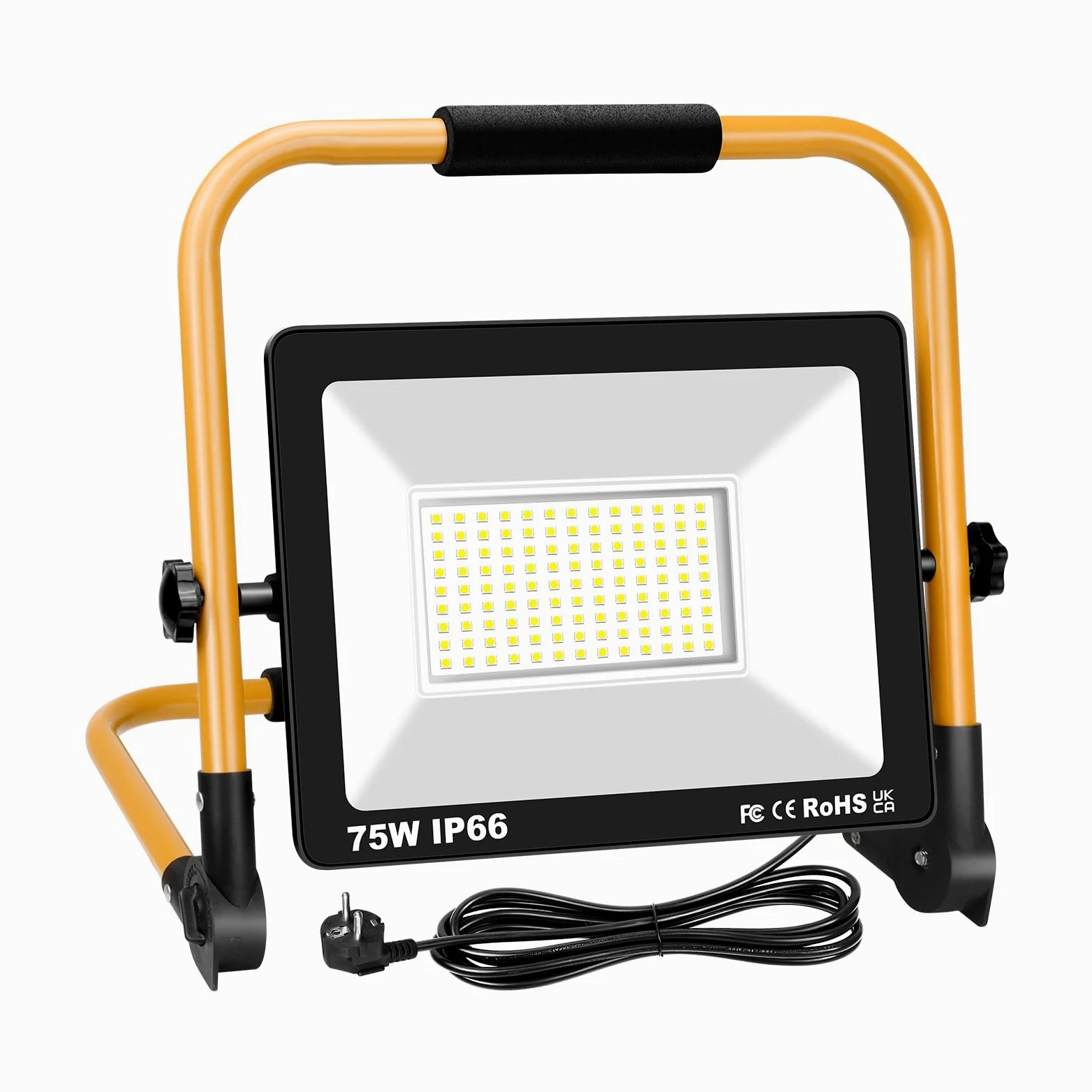 RIGIDON 75W Foco de Trabajo LED, 7500LM Foco LED Portátil con Soporte plegable, IP66 Impermeable Luz de Trabajo para Interiores y Exteriores para Obra Taller Garaje, 6000K Blanca