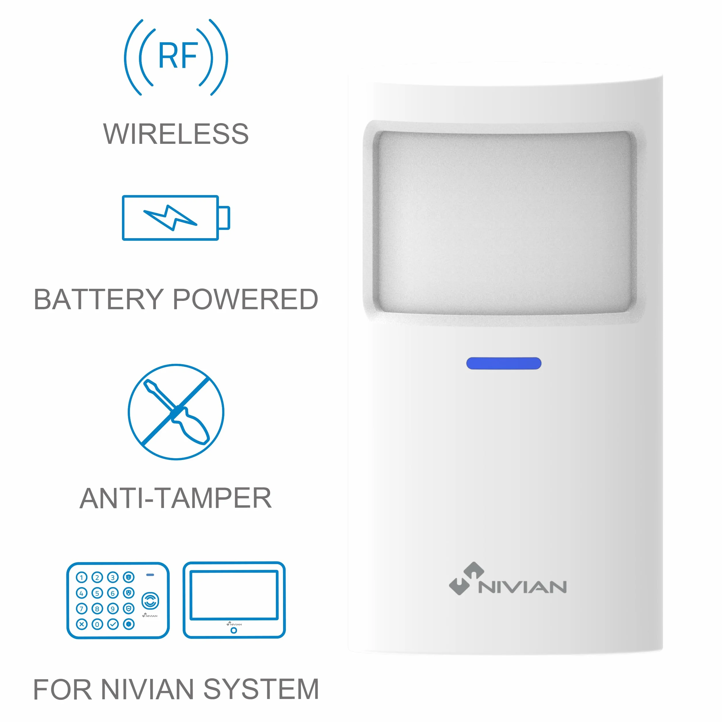 Nivian NVS-INDOORPIR Detector de Presencia Inalámbrico PIR 433 MHz 100 m 110°