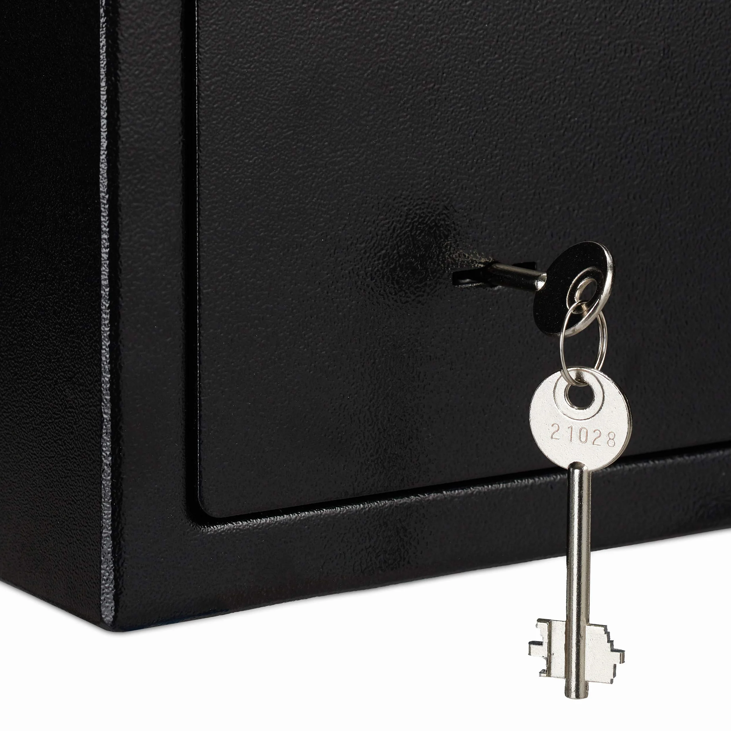 Relaxdays Caja Fuerte Pequeña Mini Safe con Llaves, Acero, 17 x 23 x 17 cm, Negro