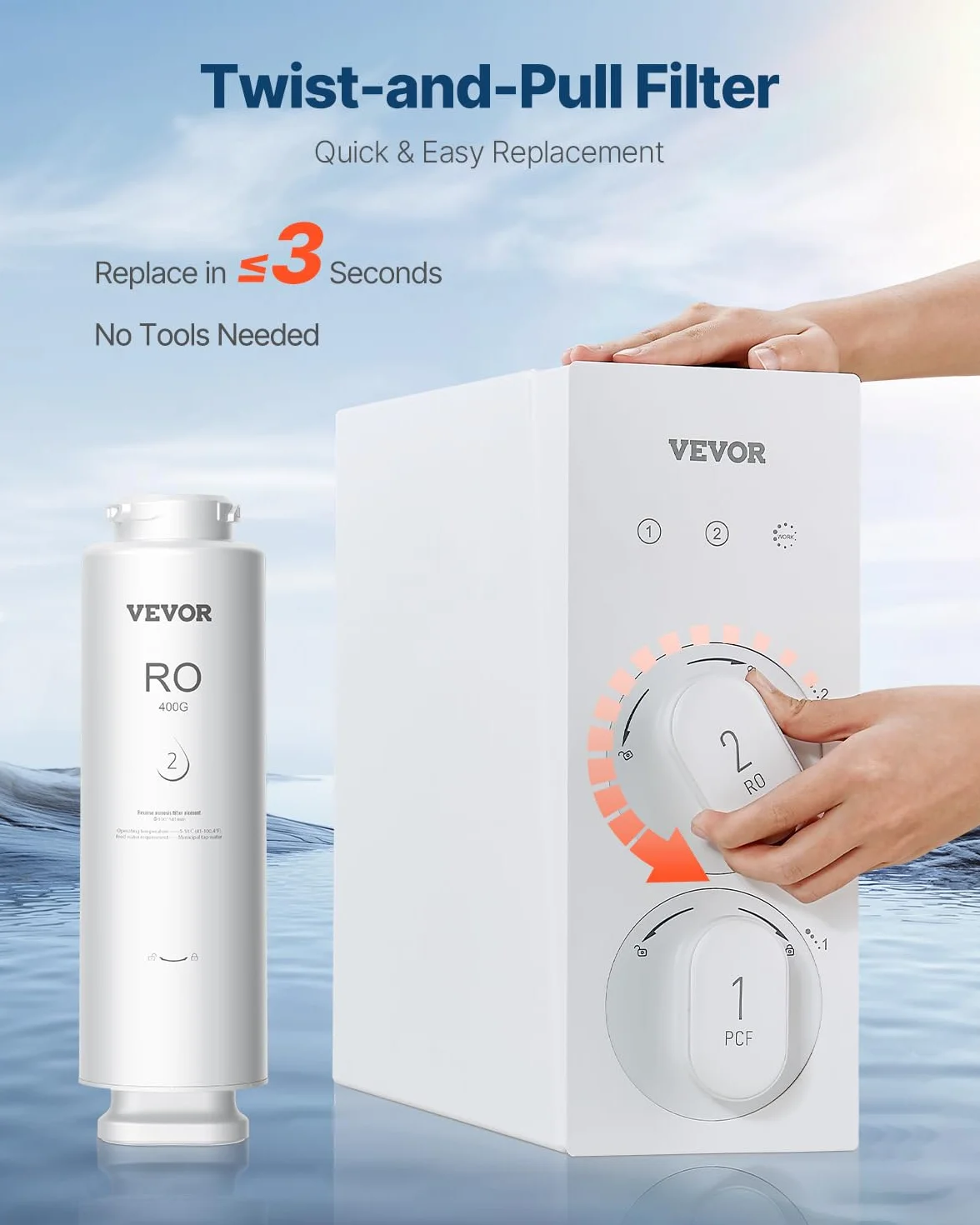 VEVOR Sistema de Ósmosis Inversa 9 Etapas 400 GPD, Cartucho de Filtro RO 24 Meses, Reduce Plomo Cloro Óxido, Compatible Fregadero SS-002 Φ 100 x 341 mm