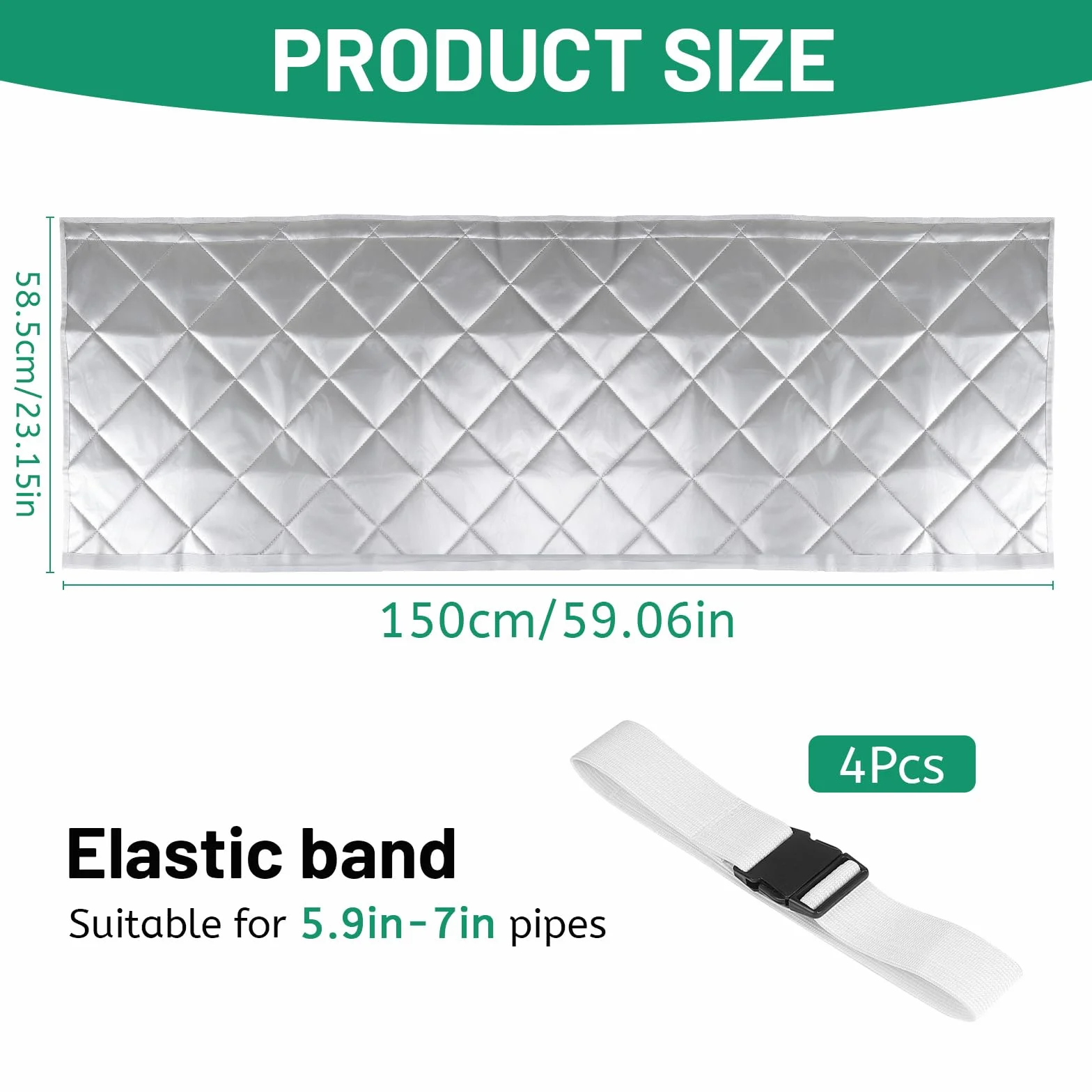 Funda de Aislamiento Portátil para Manguera de Aire Acondicionado 150 x 58,5 cm, 4 Correas Ajustables, 5-7 Pulgadas