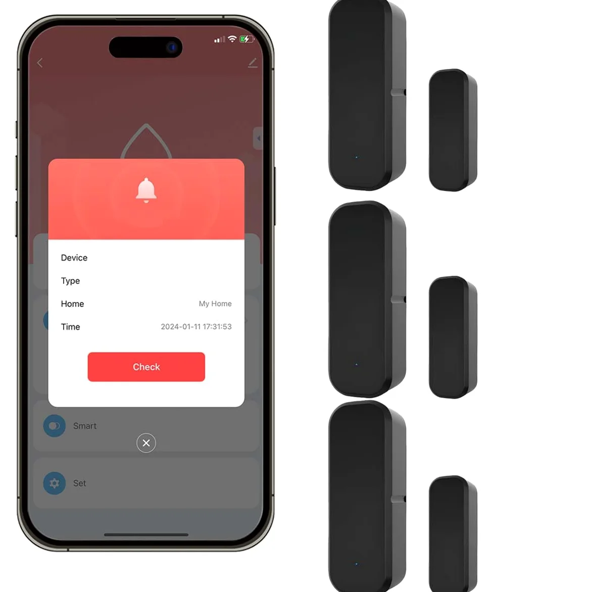 Juego de 3 sensores inteligentes para puertas y ventanas, sensor de puerta con WiFi, sensor de contacto para puertas y ventanas, con Alexa y Google Home