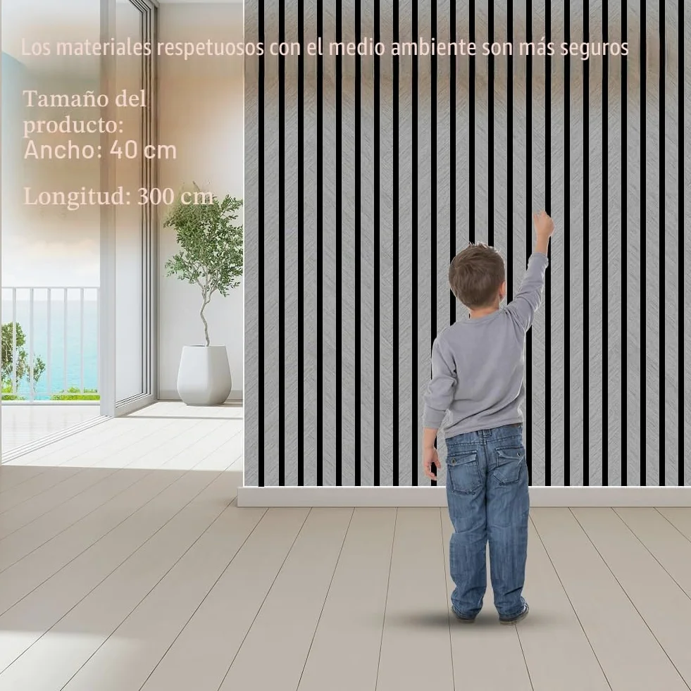 LOMUG Paneles acústicos autoadhesivos de madera 300x40cm, paneles de pared con aspecto de madera, decoración de pared 3D, panel de lamas de protección acústica de chapa de madera, paneles para techos