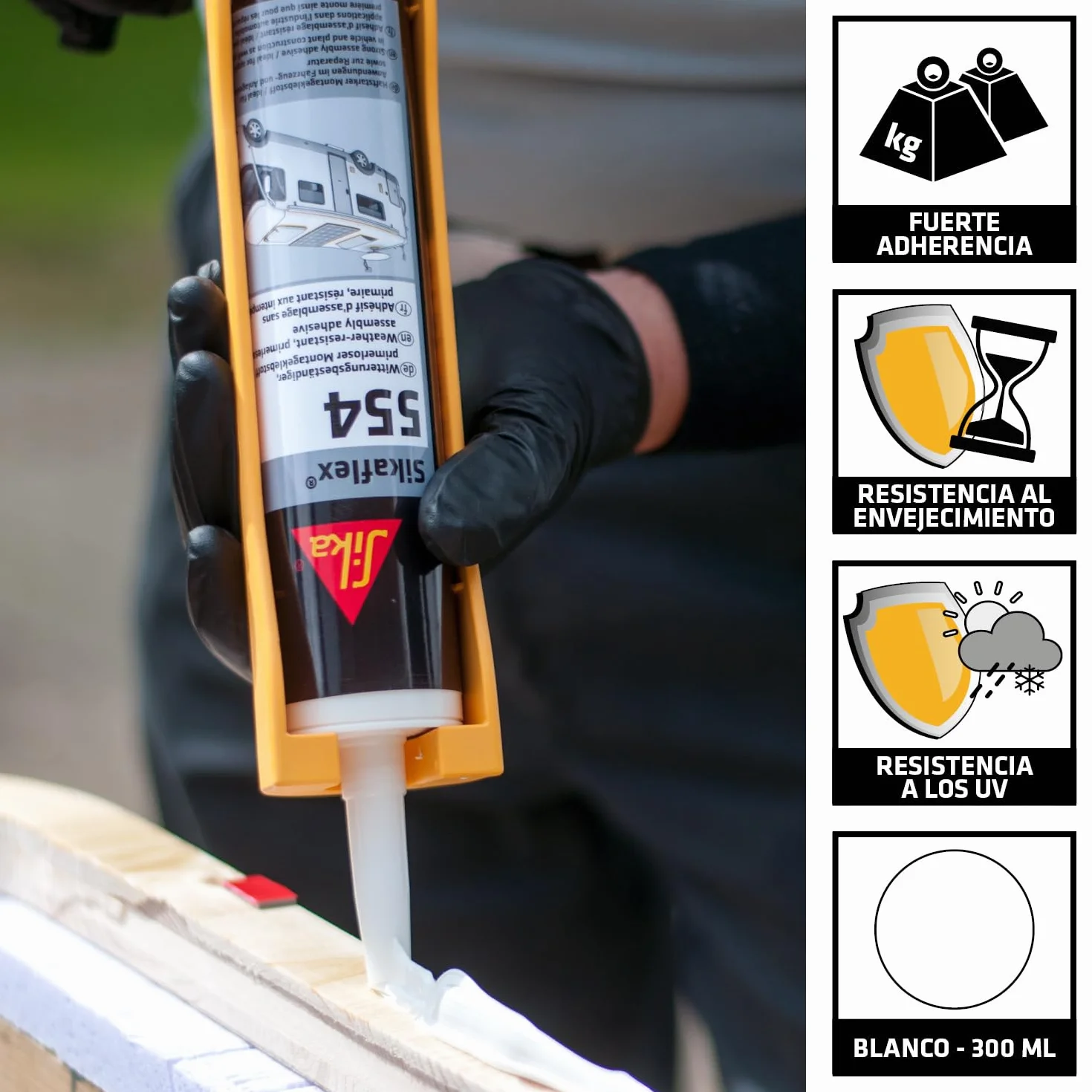 SIKA - Adhesivo de montaje STP - Sikaflex 554 blanco - Componentes y cargas dinámicas grandes - Construcción - Resistente a la intemperie - 300 ml