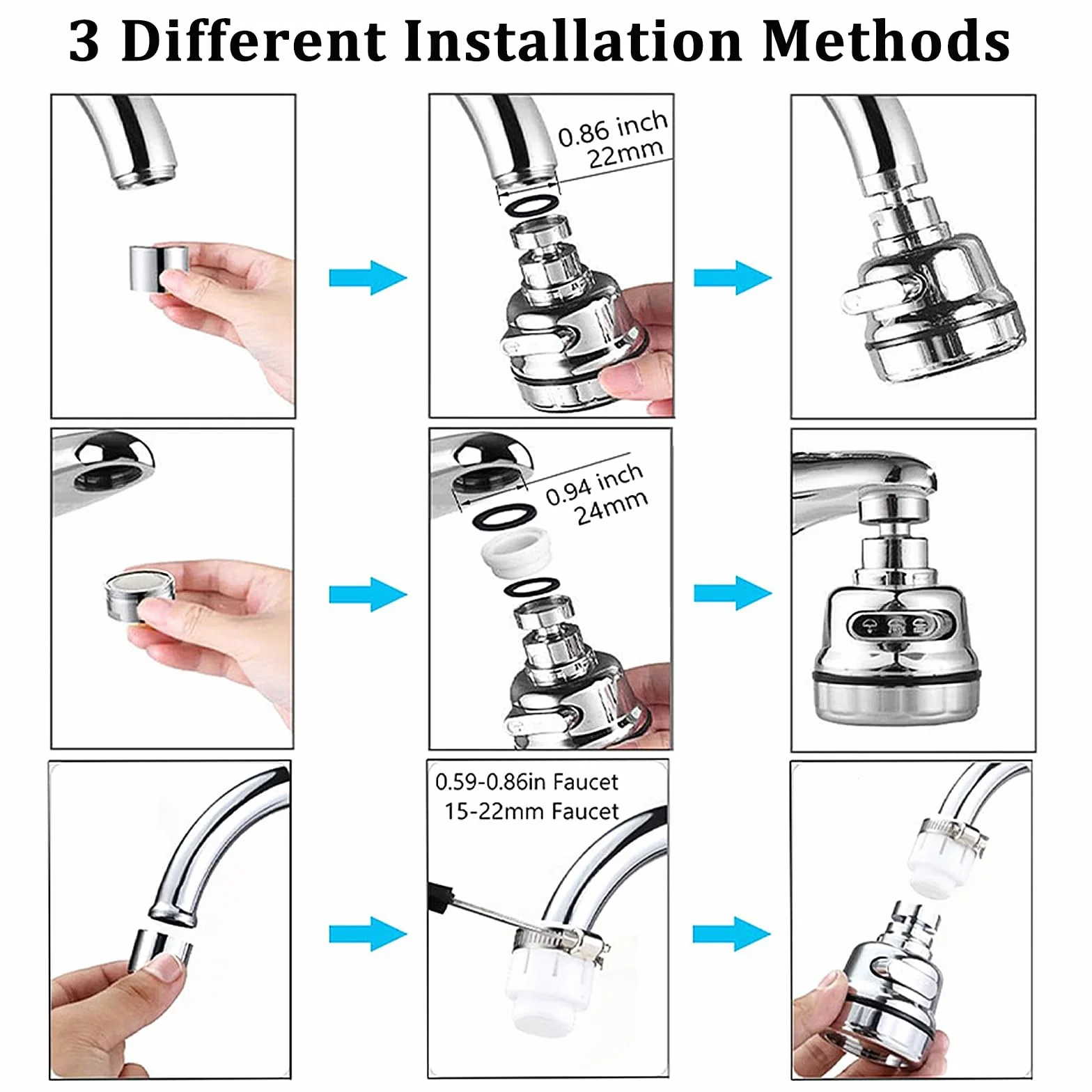 Aireador Giratorio de Grifo 360 Grados, Boquilla Universal Girar, Alargador para Cocina y Baño (Plata)