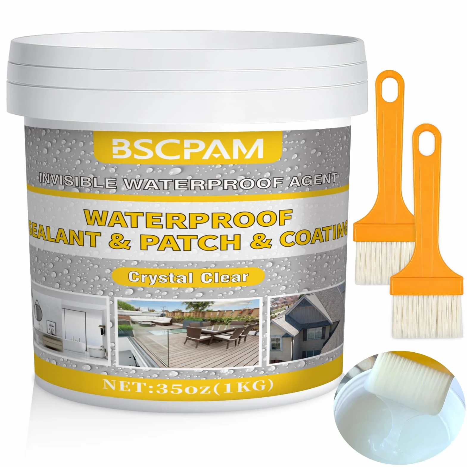 Impermeabilizante Transparente,1KG Revestimiento Impermeable Invisible,Pintura Impermeabilizante para Exteriores y Interiores,Sellador Impermeable para Terrazas,Pared,Baño