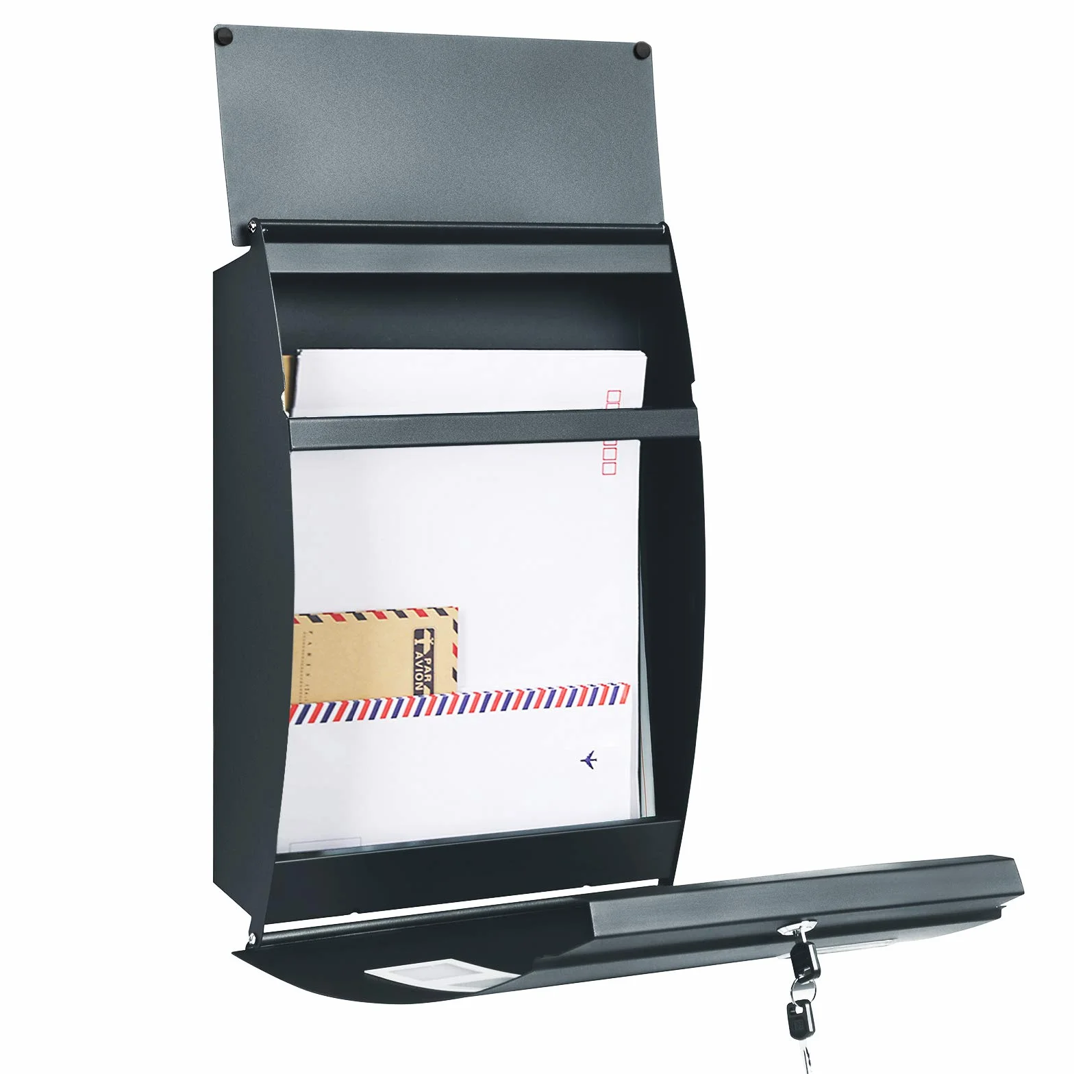 SONGMICS Buzón de Pared, con Ventanas de visualización, Ranura para Nombre, 2 Llaves, fácil de Instalar, Gris Antracita GMB030G02