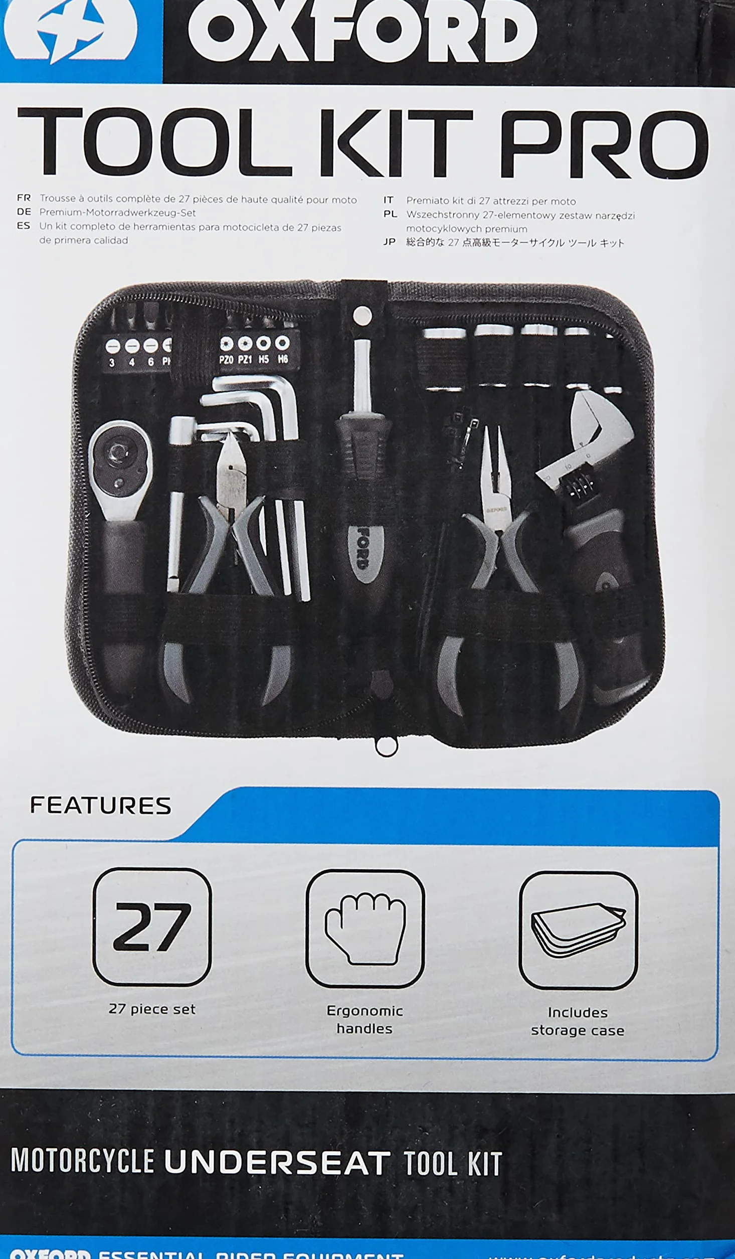 Oxford OX770 Bike Tool Kit Pro - Repair Your Motorbike, Motorcycle or Scooter On The Move, Black
