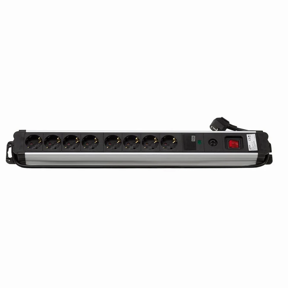 SIMON - Enchufe Múltiple Extrapower, Ladrón de Enchufes con Interruptor, 8 Tomas Schuko 16 A 250V, Protección de Sobretensiones y Cable 1,5M, Color Aluminio