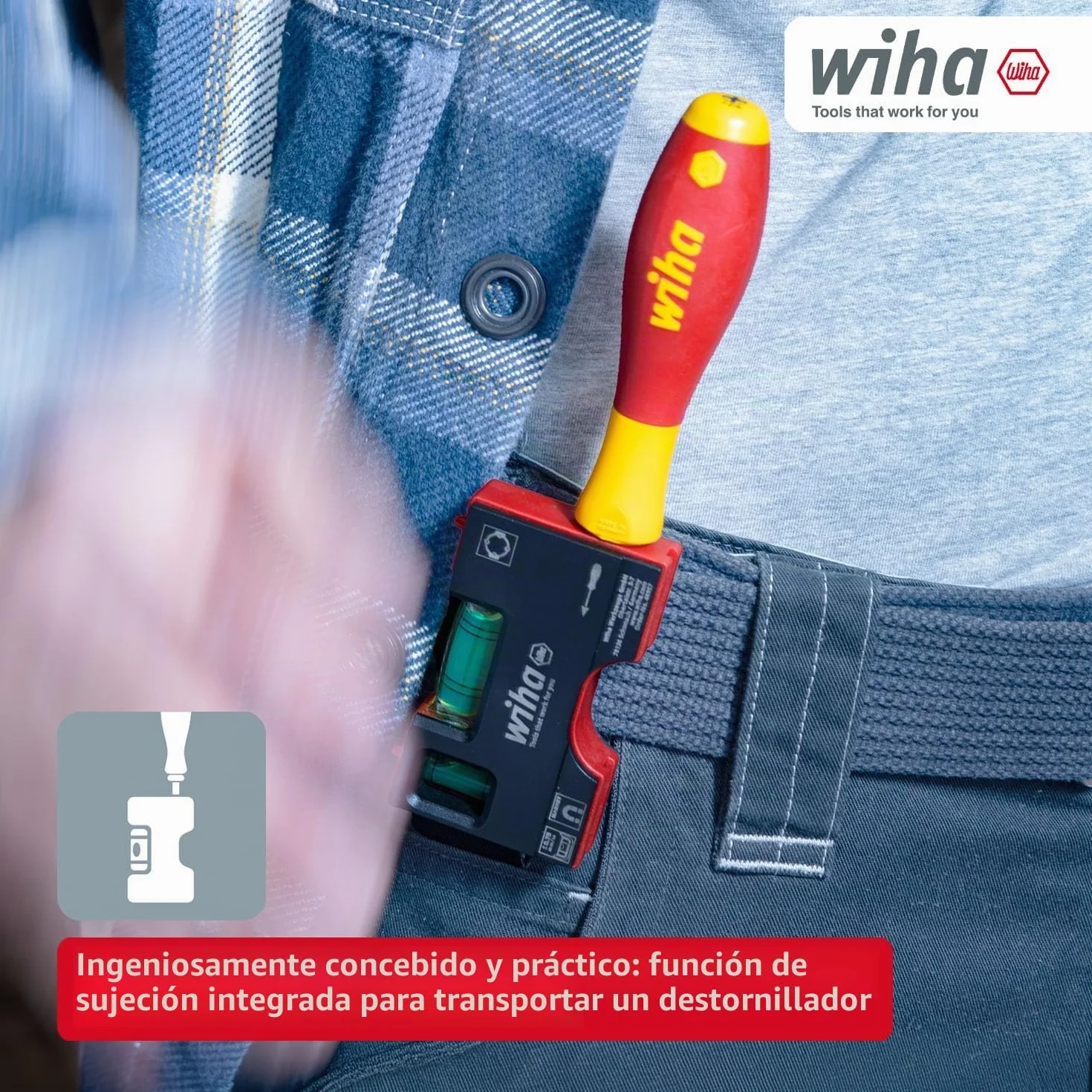 Wiha Mini nivel de burbuja Pocket I 10 cm con imán I Herramienta electricista para enchufe I Nivel horizontal de 4 anillas + nivel vertical para una alineación precisa I Nivel magnético (46957)