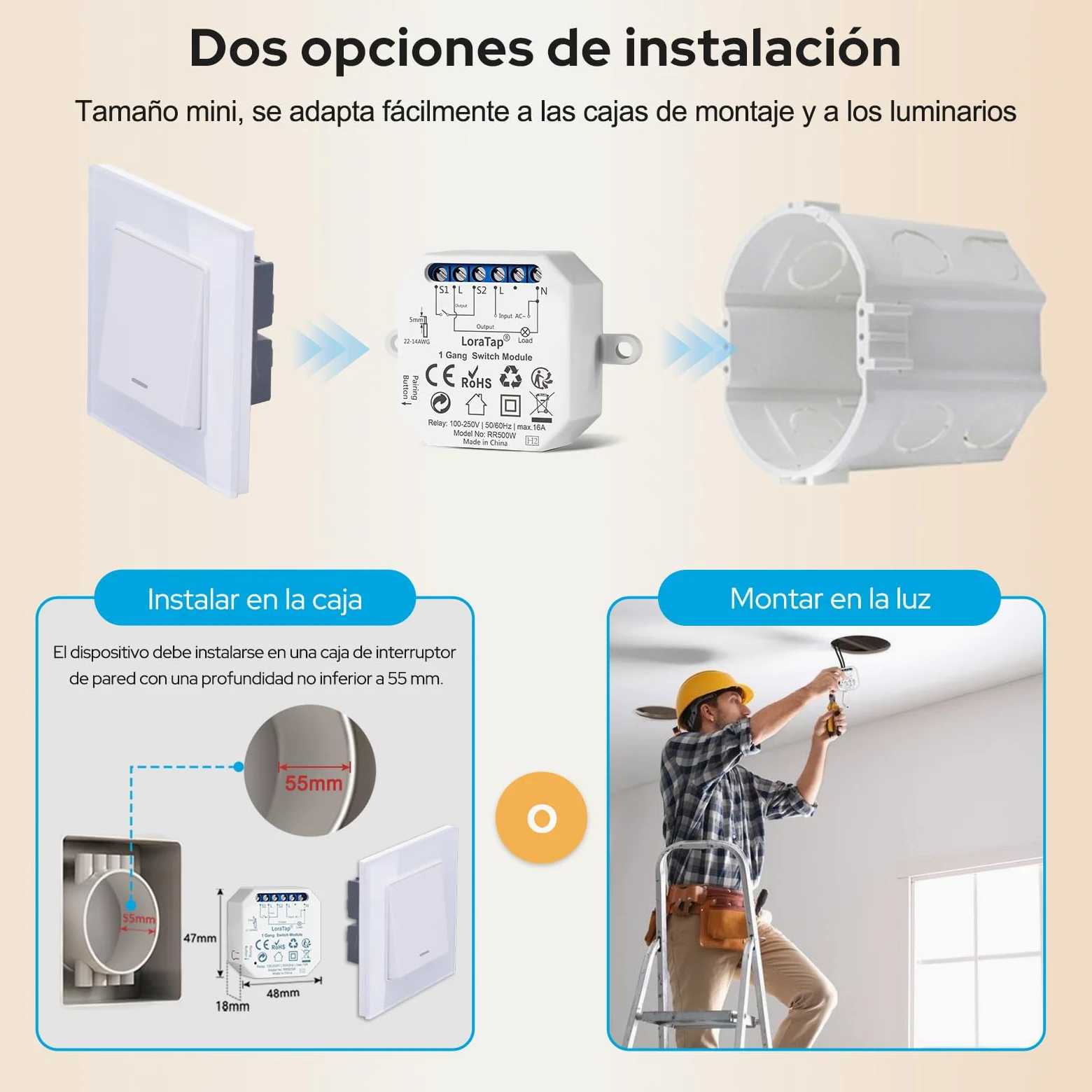 LoraTap Kit de 2 Interruptores Relé WiFi Inalámbricos, Conmutador Paralelo, Receptor de 2300W 10A, Interruptor Inteligente, Control a Distancia por Móvil, Compatible con Alexa y Google Assistant