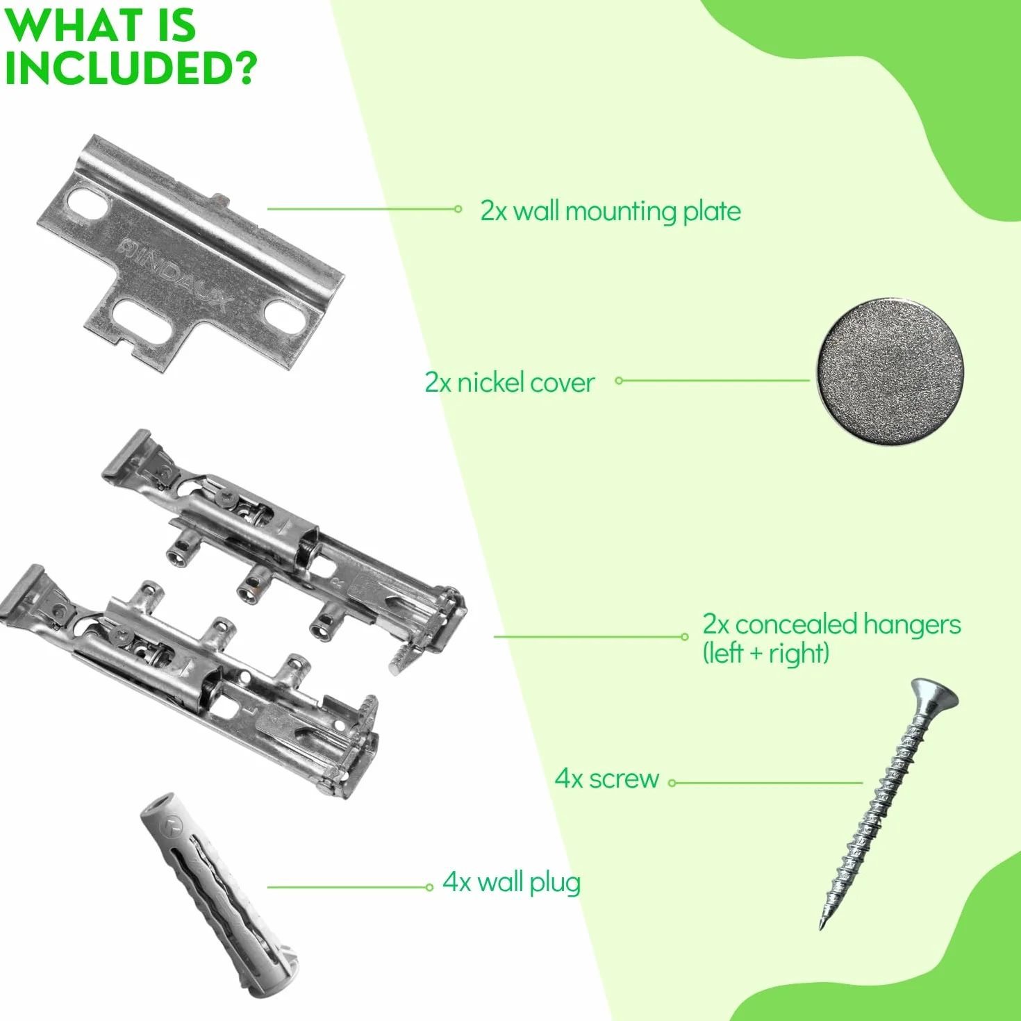 INDAUX Traser-6 perchas invisibles ajustables para muebles suspendidos DIN 68840 níquel 65 kg kit