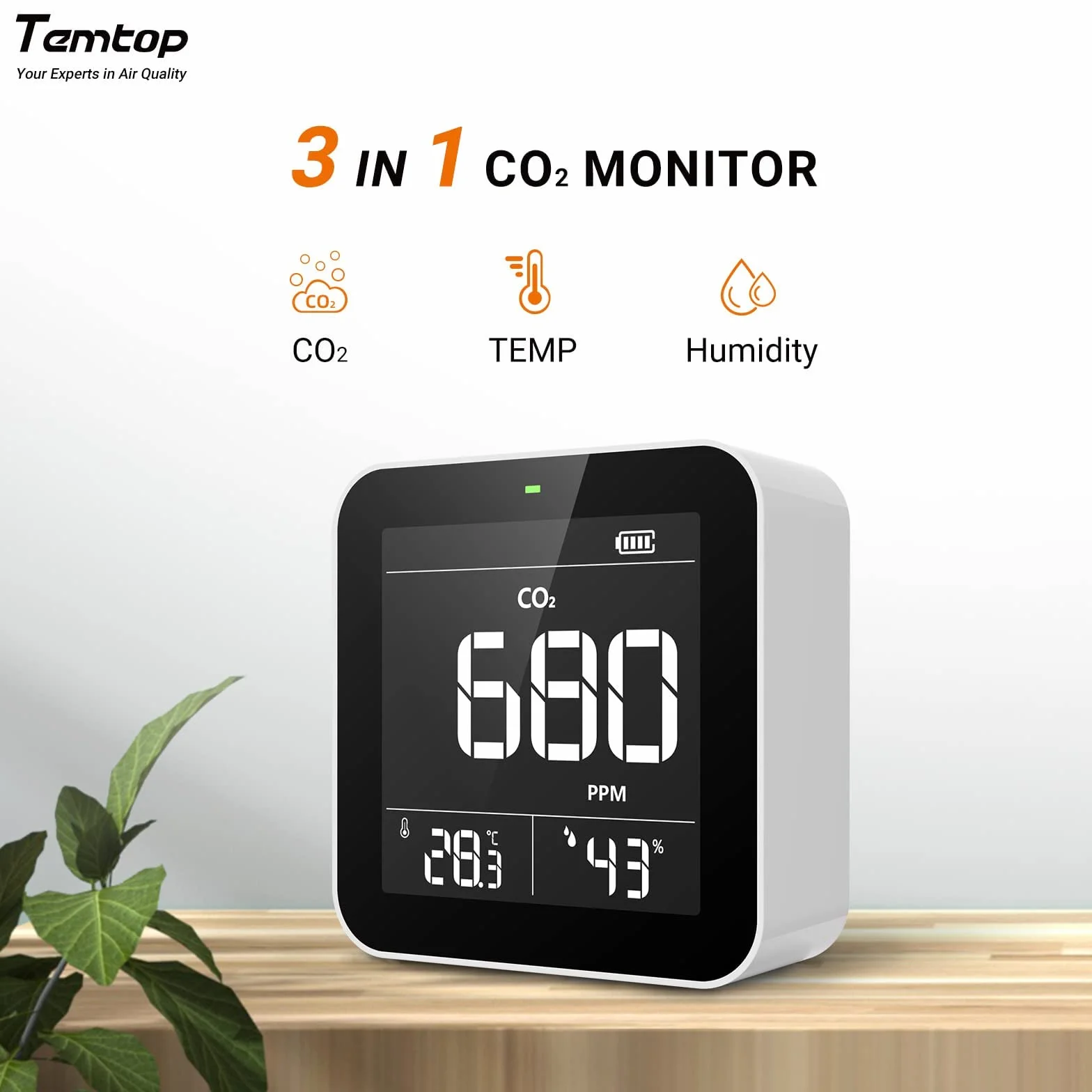 Temtop C10 - Medidores de Calidad de Aire Inteligentes, Detector de CO2, Detector de Calidad del Aire, Monitor de CO2, Detector de dióxido de Carbono Interior, probador de CO2