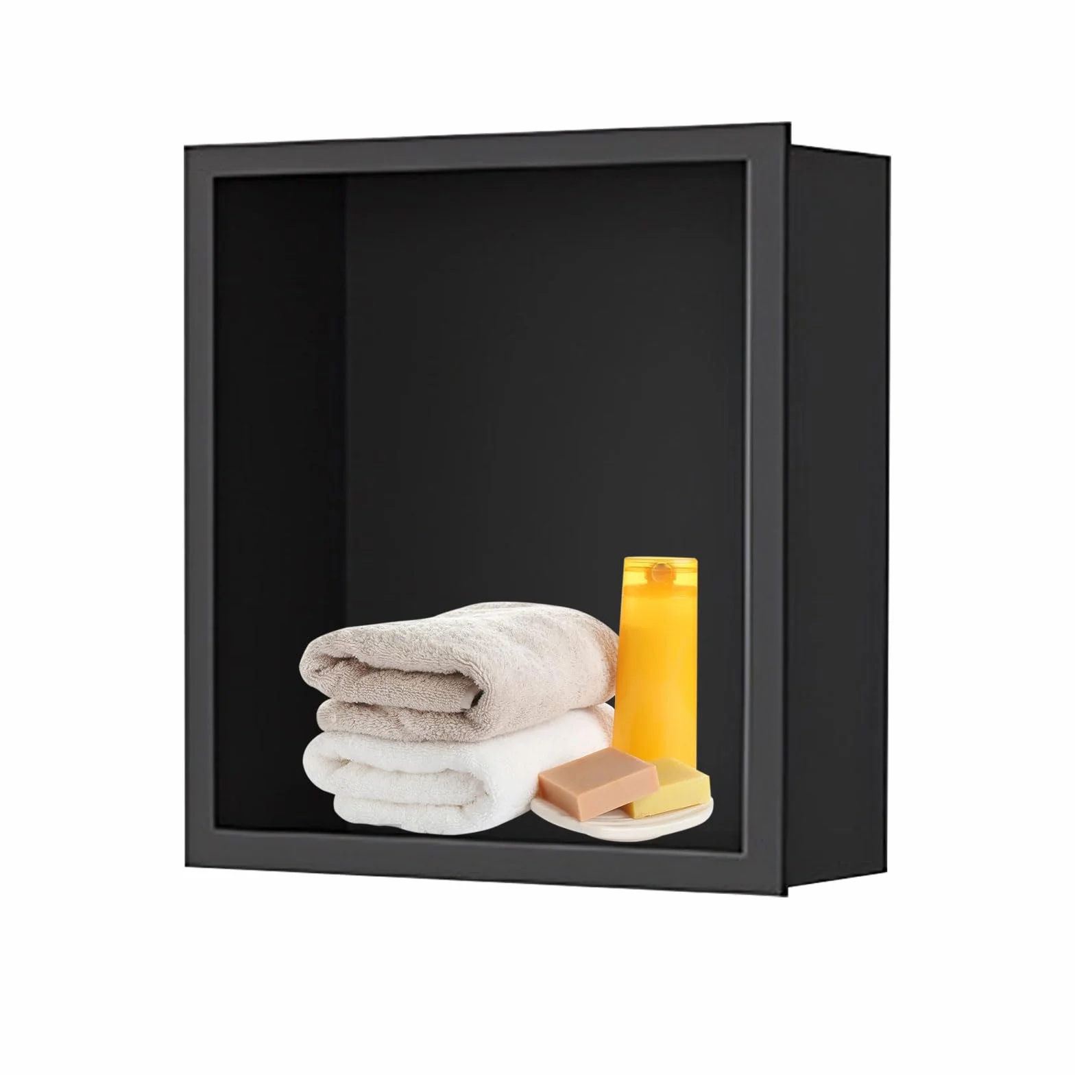 Nicho de ducha negro 320 x 320 x 125 mm, inserto de pared de acero inoxidable, bandeja impermeable, organizador de almacenamiento
