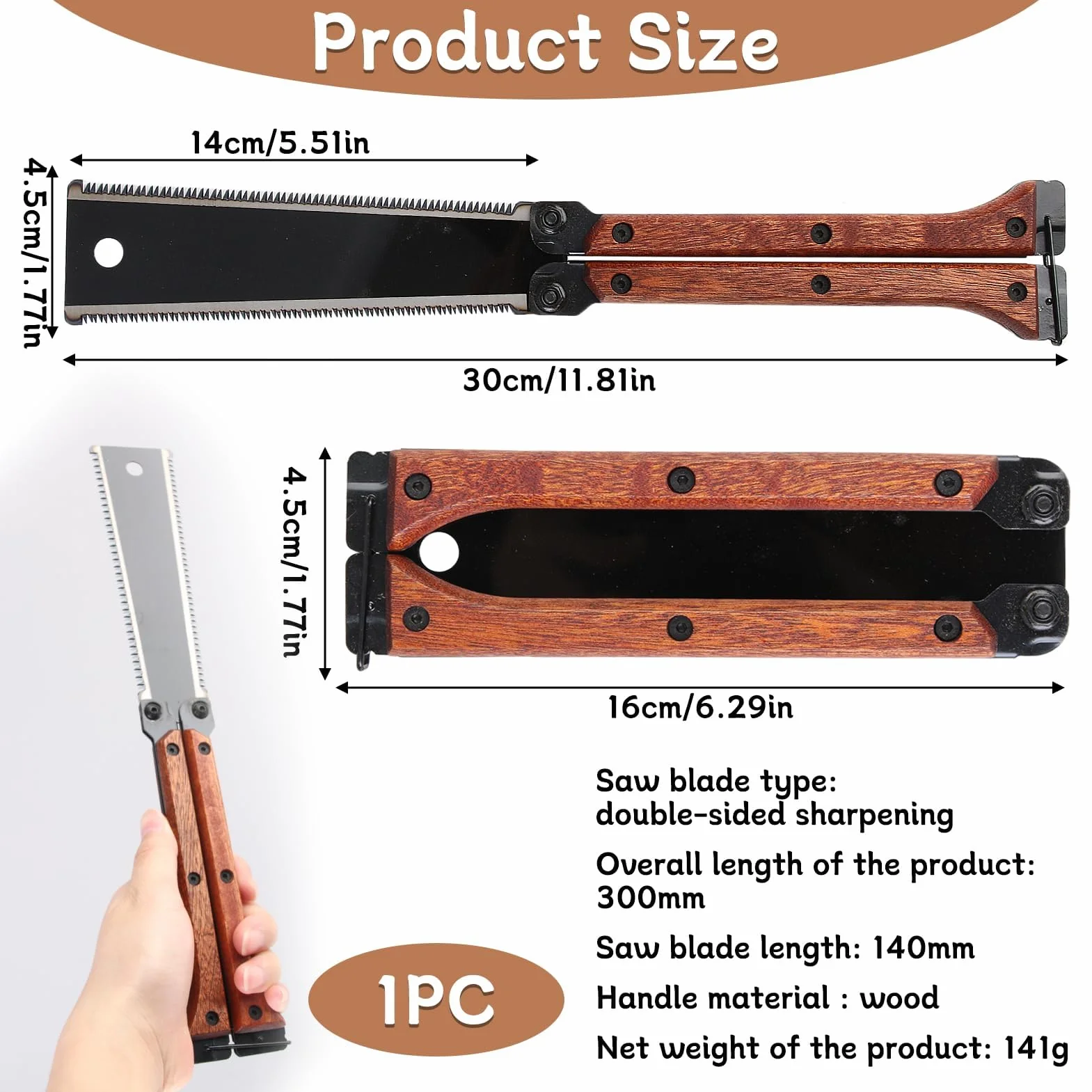 Sierra De Podar Plegable 140mm Doble Filo 12/14 Tpi Acero Al Carbón SK5