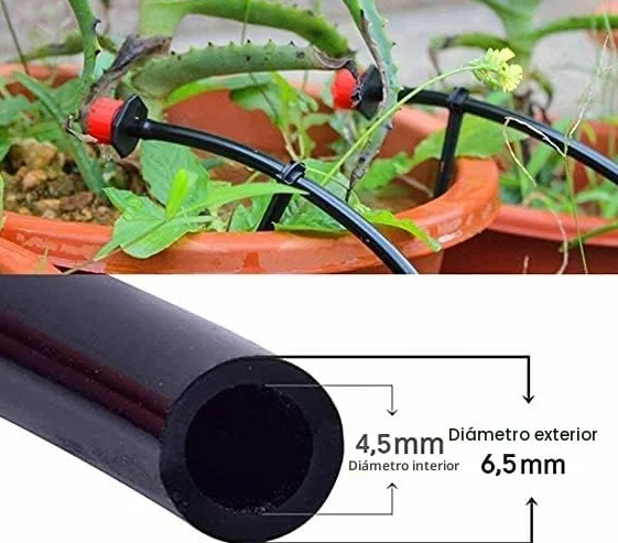 Suinga PACK MICROTUBO Flexible 4,5 x 6,5 mm 200 METROS + 100 Enlaces microtubo. Tubería utilizada para riego por goteo