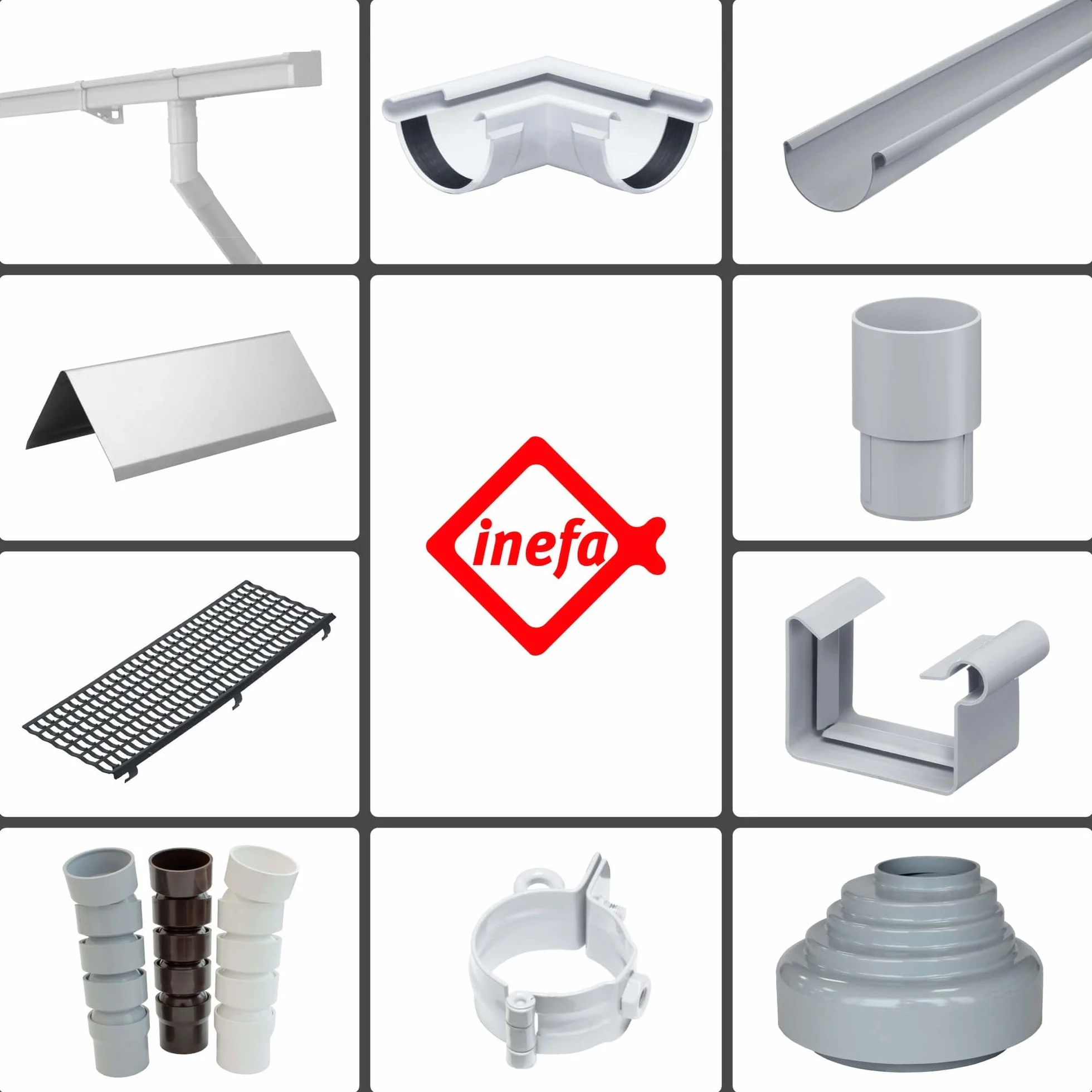 INEFA Conexión de desagüe semicircular, PVC 150/100mm marrón Conexión de enganche accesorios de canalón, fácilmontaje por enchufe,made in Germany