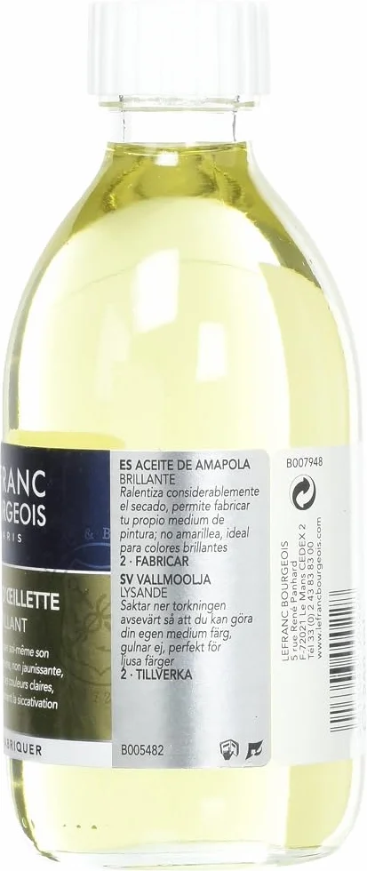 Lefranc Bourgeois Aditivo para Pintura al Óleo - Aceite de Amapola, Frasco de 250 ml