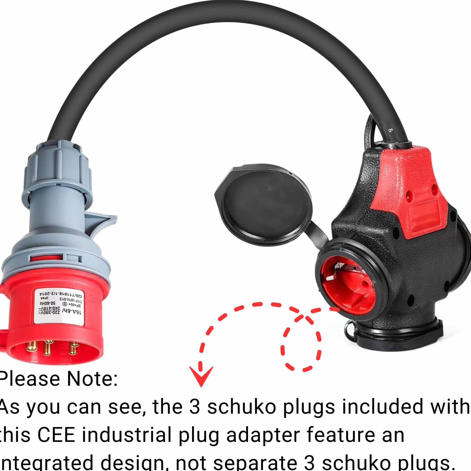 Jadeshay Enchufe Camping 16A 400V Adaptador Industrial con Toma Schuko y Enchufe CEE 5 Pines Cable Adaptador IP44 Impermeable Adaptador Industrial para Exterior Obra de Construcción Caravana Barco