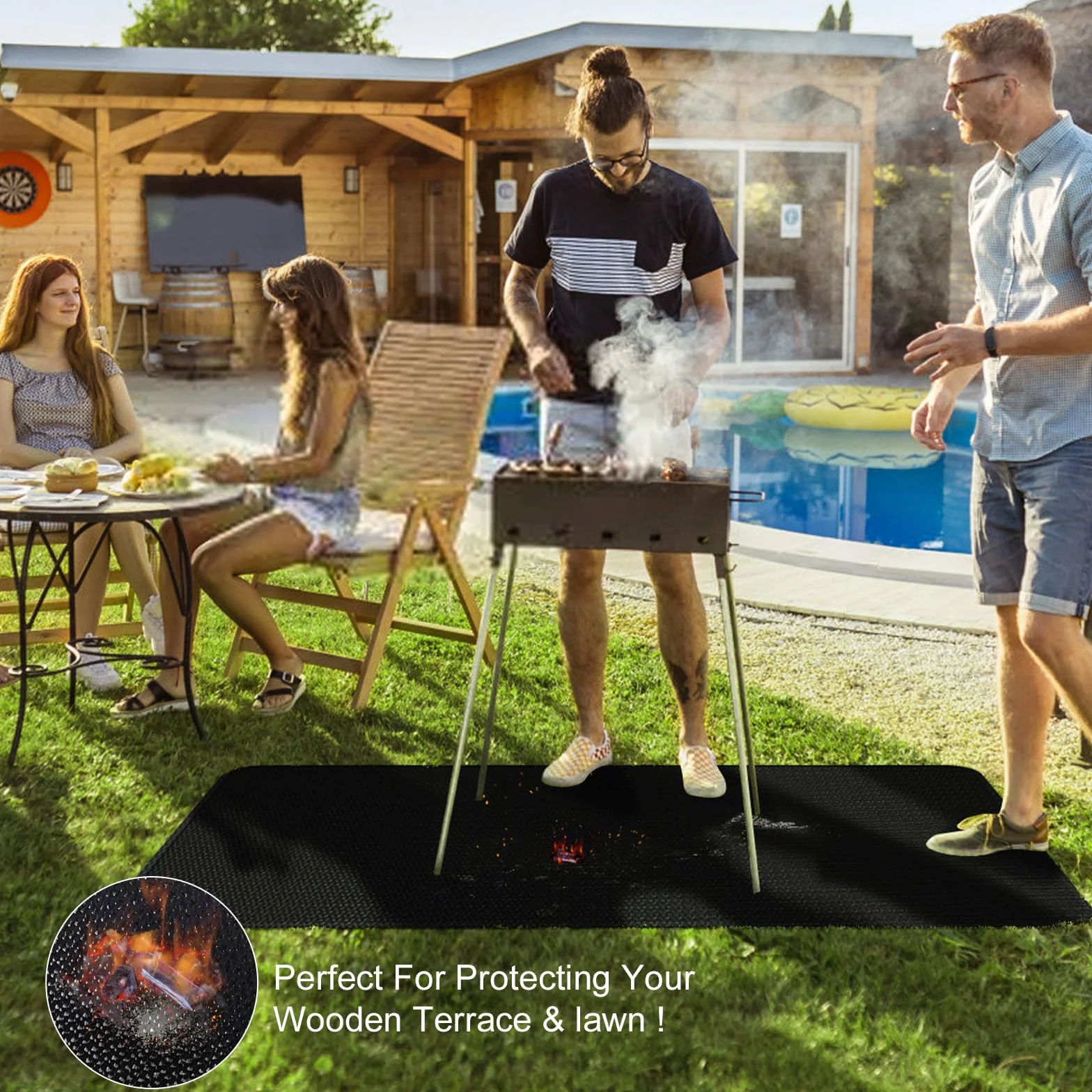 Tapete para debajo de la parrilla de 40 x 24 pulgadas para parrilla al aire libre, tapete ignífugo de 3 capas resistente al calor, tapete de protección de césped, protector de barbacoa impermeable a