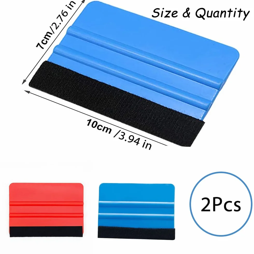 2 Piezas Espátula Para Vinilo Adhesivo - Espátula Vinilo Squeegee Negro del Borde del Fieltro para Alisar la Envoltura de Vinilo del Coche película de Tinte para Ventanas Azul Rojo 10 x 7 cm
