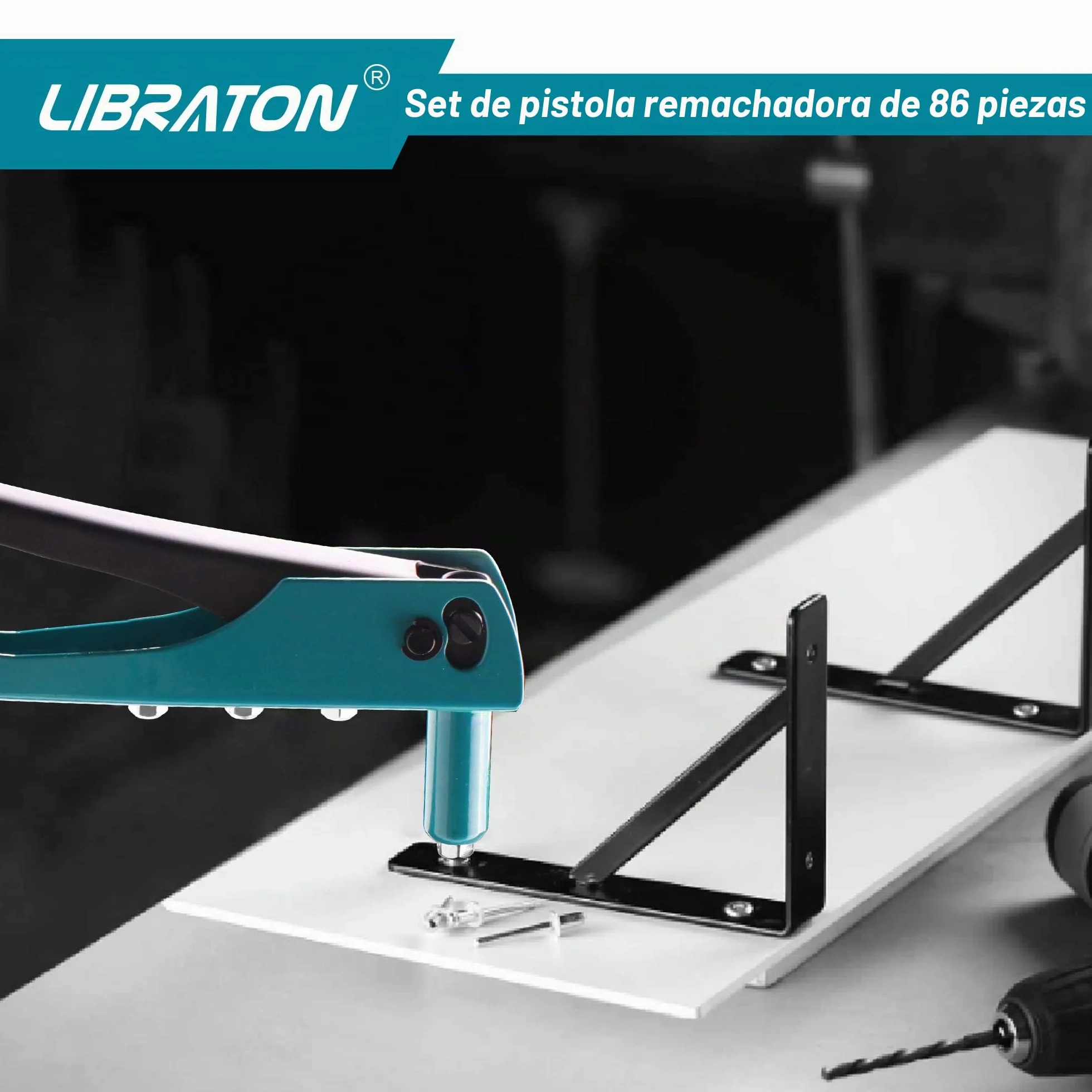 Remachadora Manual 80 Piezas, Pistola de Remaches con 4 Tamaños HSS Brocas, Herramienta Profesional