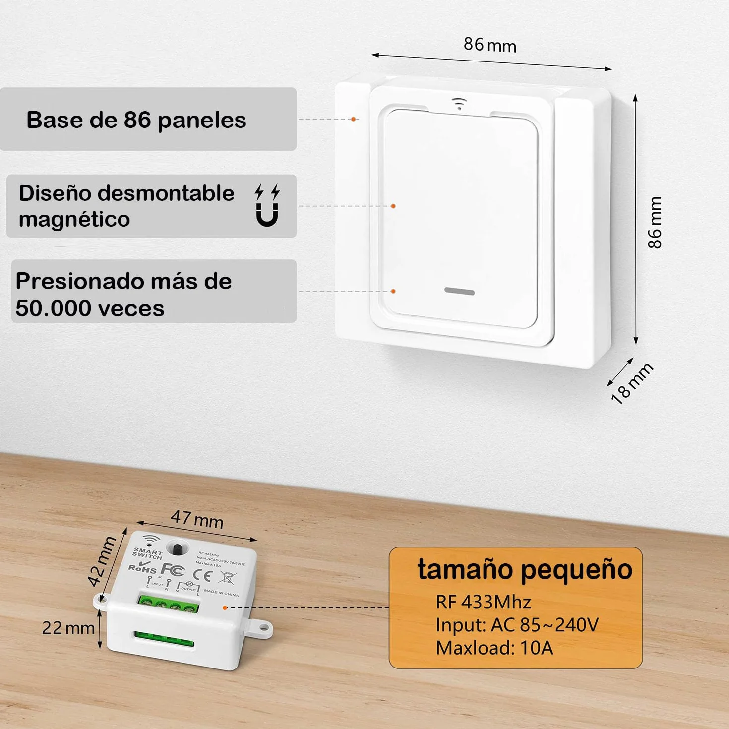 Kit Interruptor Inalámbrico 230V 2300W 100M Control Lámparas Electrodomésticos Blanco
