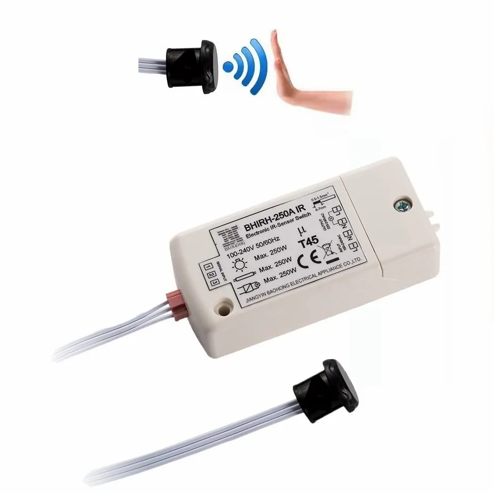 Interruptor infrarrojo BHIRH-250A Voltaje dual 100-240V Luces inteligentes Detección de movimiento 5-10cm Usado fuera del gabinete Trabajando a mano MAX.70W LED