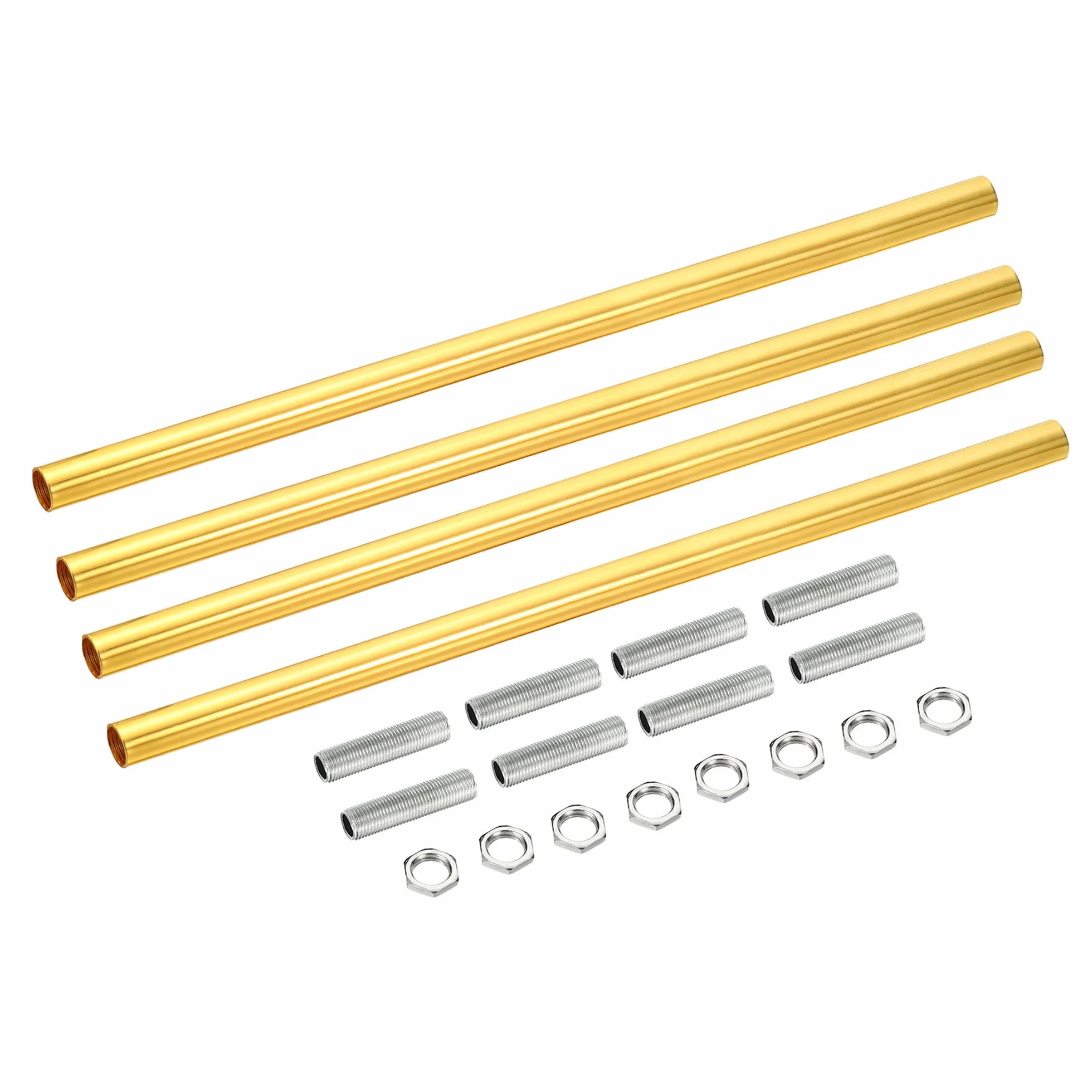 sourcing map Rosca Extensión Varilla Kit, M10 Rosca 11.8" Acoplamiento Tuerca Redondo Manguito Conector con Roscada Tubería Hexagonal Tuerca, Electroforesis Oro 4 Juego